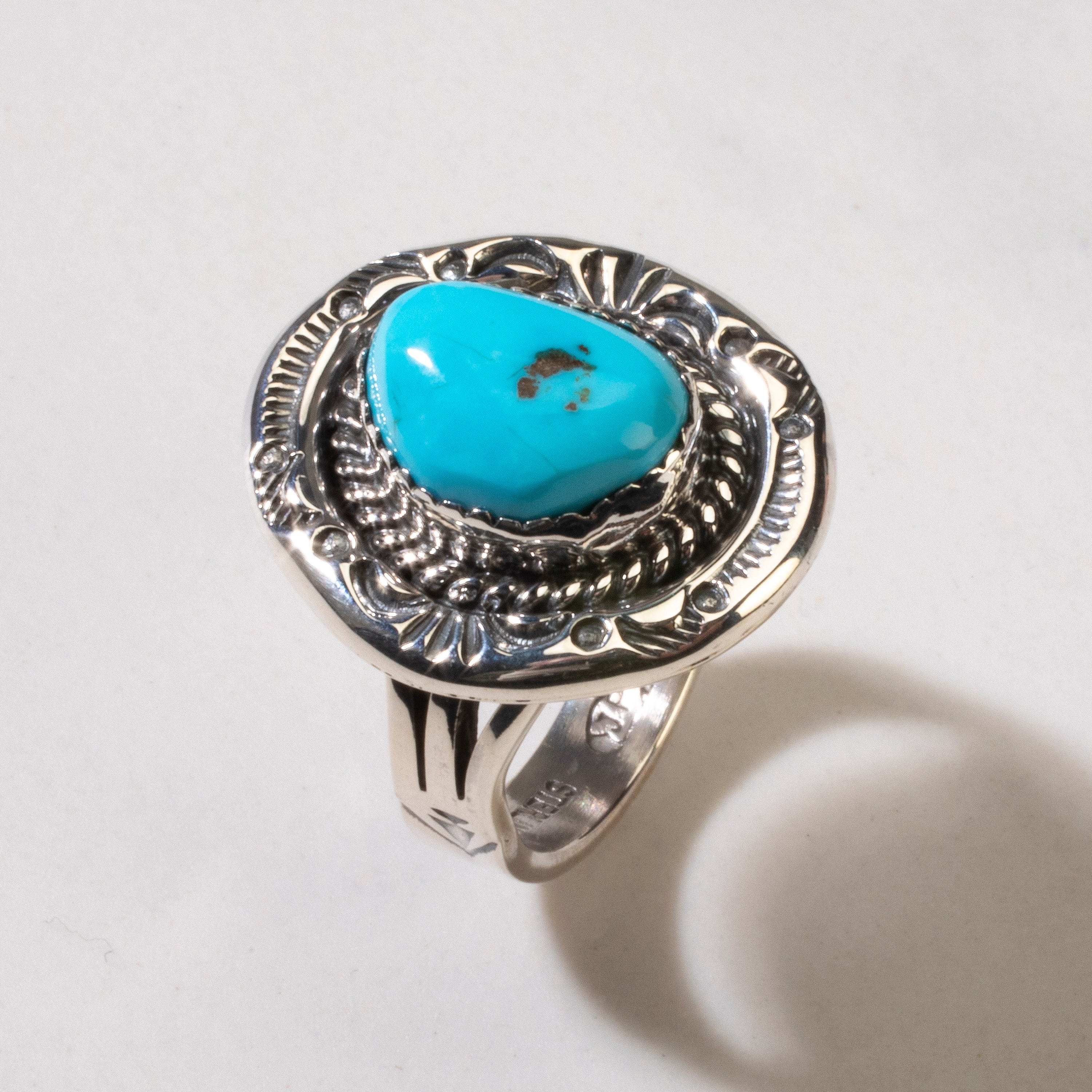 Kalifano Native American Jewelry 9 Joe Piaso Jr. Sleeping Beauty Turquoise Navajo USA Native American Made 925 Sterling Silver Ring NAR600.073.9