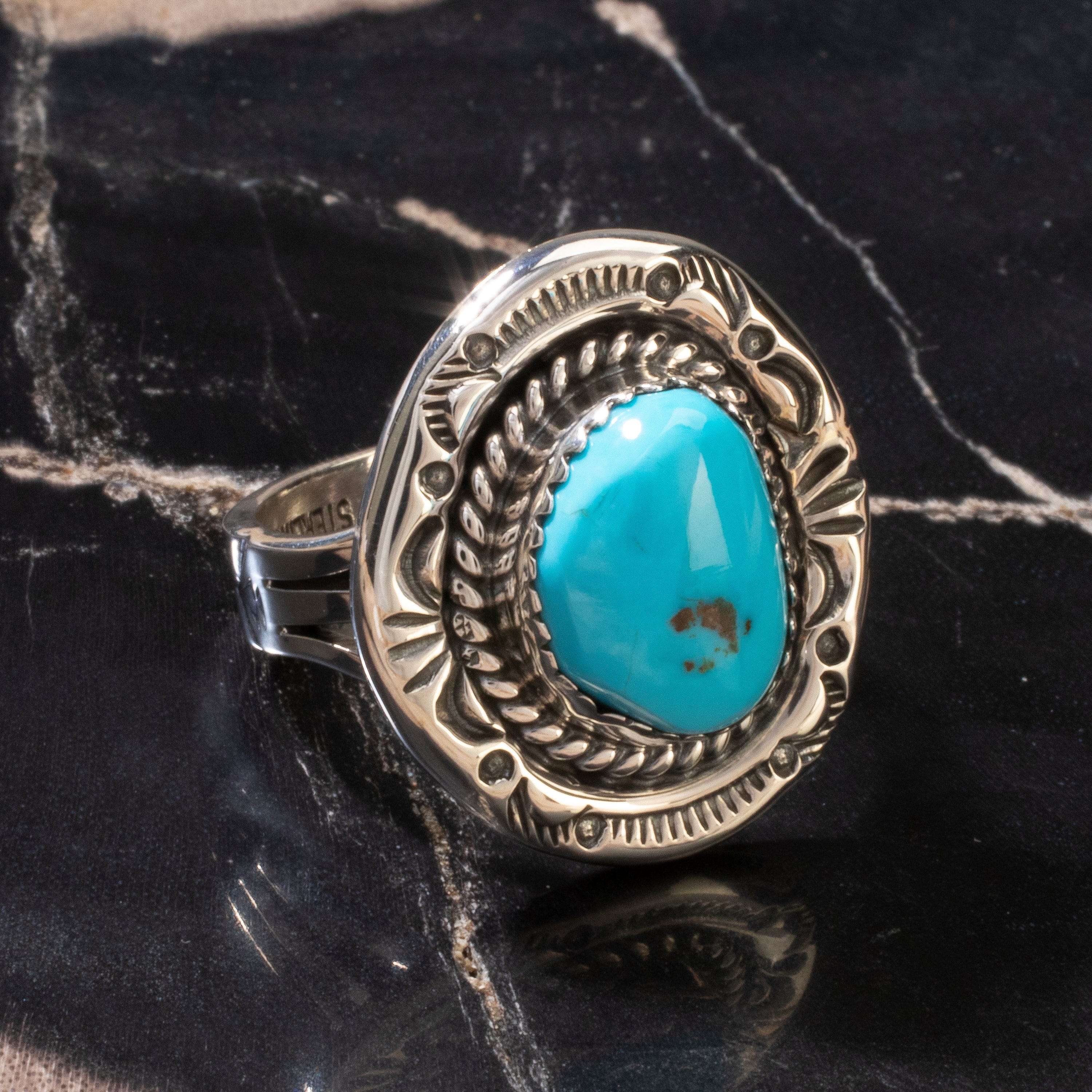 Kalifano Native American Jewelry 9 Joe Piaso Jr. Sleeping Beauty Turquoise Navajo USA Native American Made 925 Sterling Silver Ring NAR600.073.9