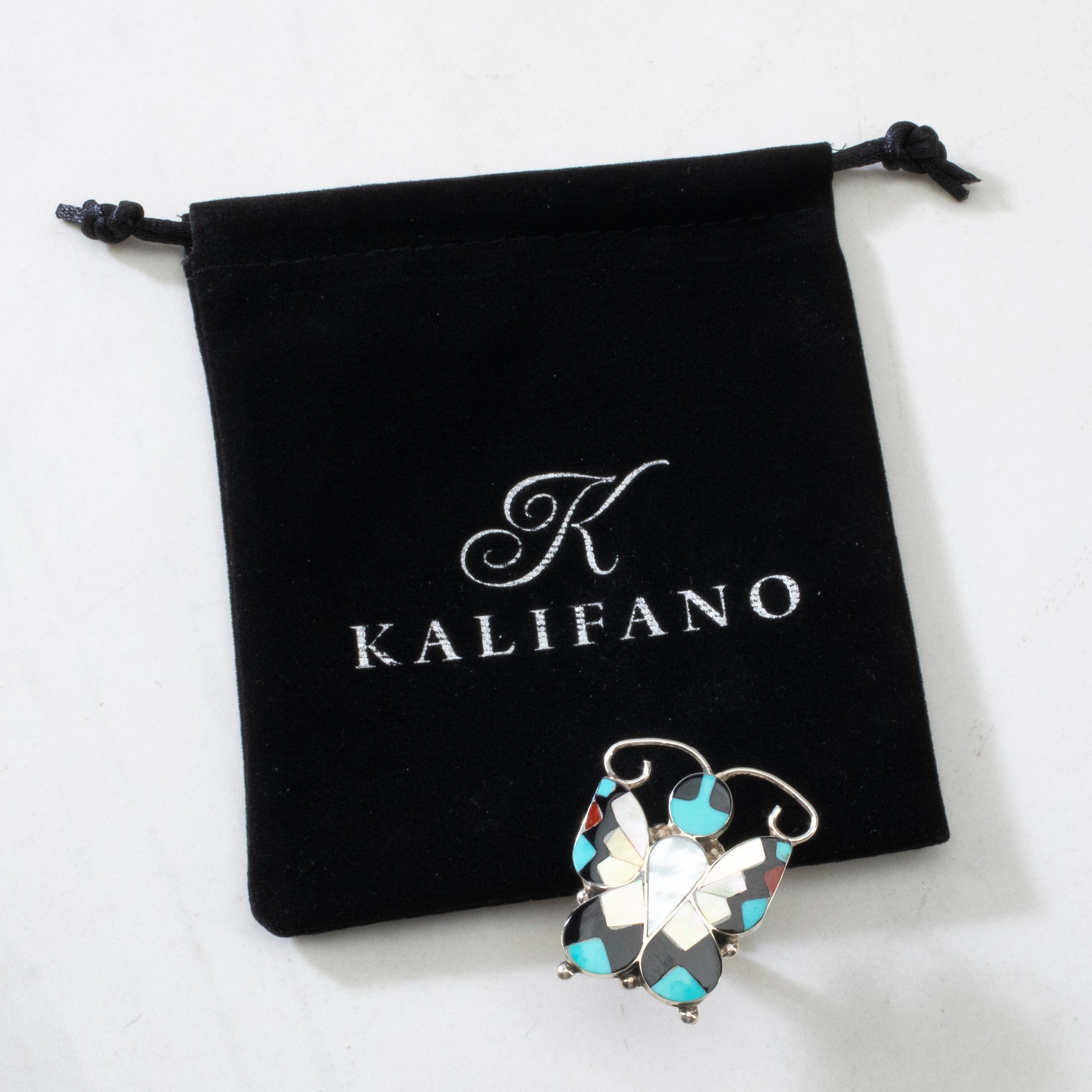 Kalifano Native American Jewelry ADJ Angus Ahiyite Multi Gem Butterfly USA Zuni Made 925 Sterling Silver Ring NAR450.010.ADJ