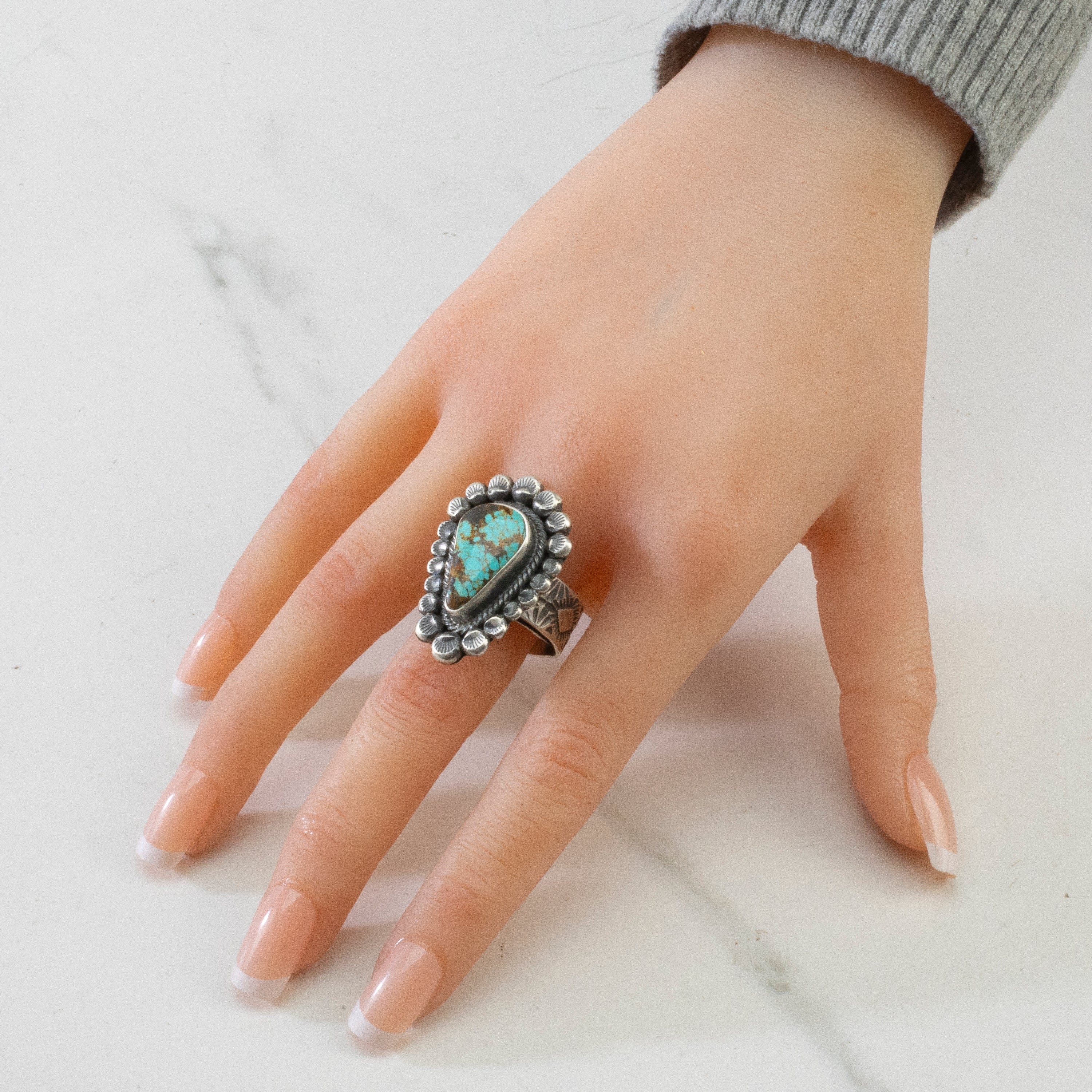 Kalifano Native American Jewelry ADJ Leon Martinez Carico Lake Turquoise Navajo USA Native American Made 925 Sterling Silver Ring NAR2400.017.ADJ