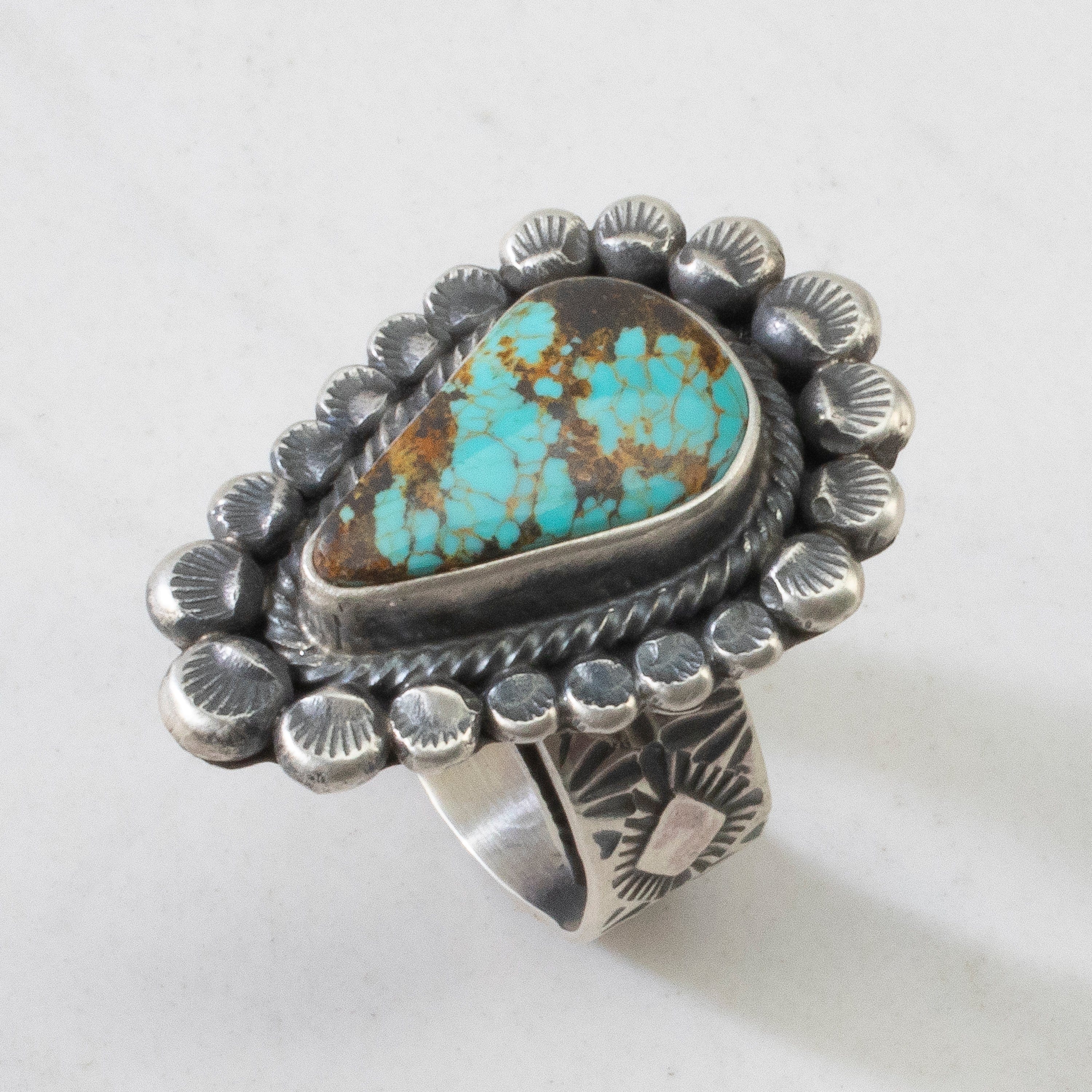 Kalifano Native American Jewelry ADJ Leon Martinez Carico Lake Turquoise Navajo USA Native American Made 925 Sterling Silver Ring NAR2400.017.ADJ