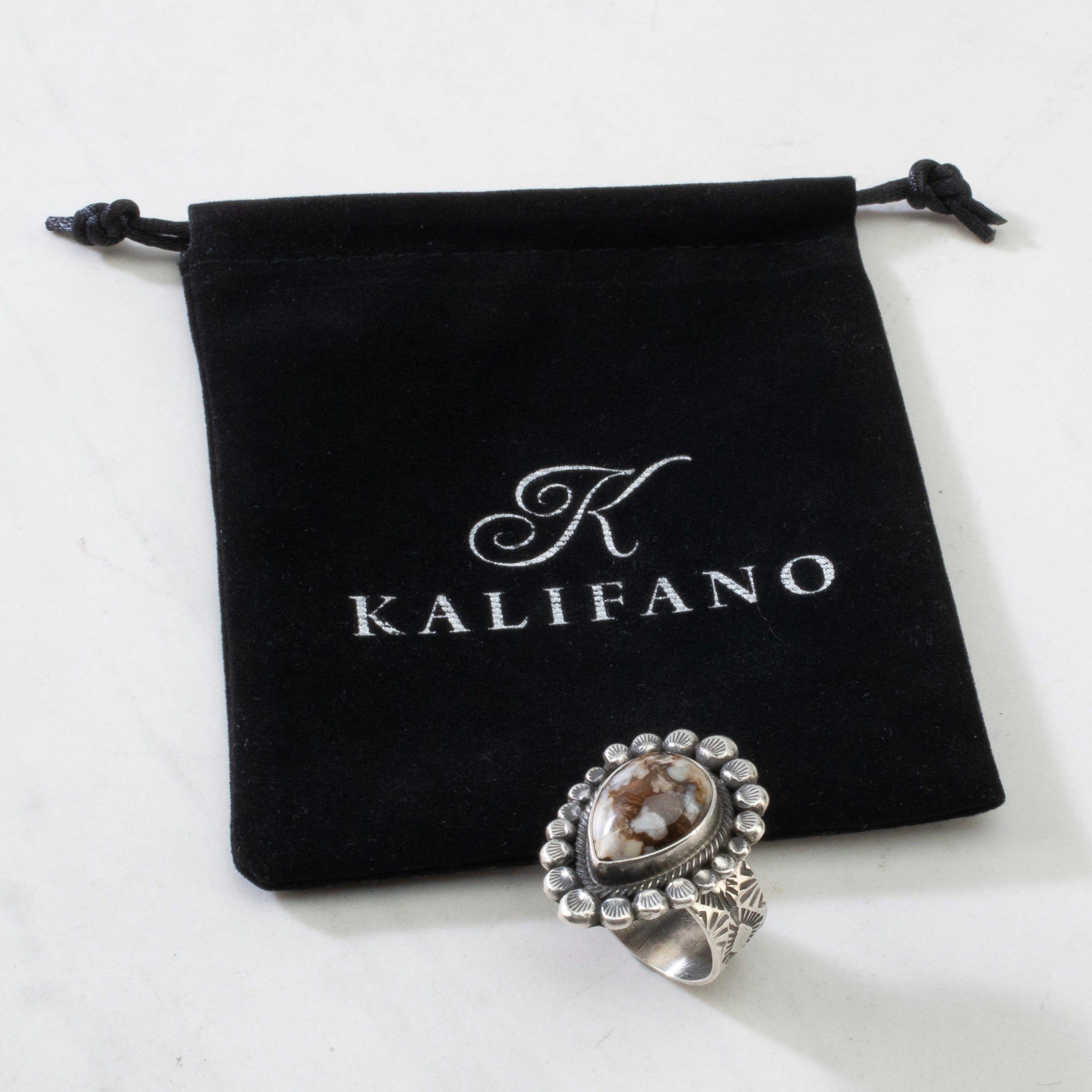 Kalifano Native American Jewelry ADJ Leon Martinez White Buffalo Turquoise Navajo USA Native American Made 925 Sterling Silver Ring NAR2400.021.ADJ