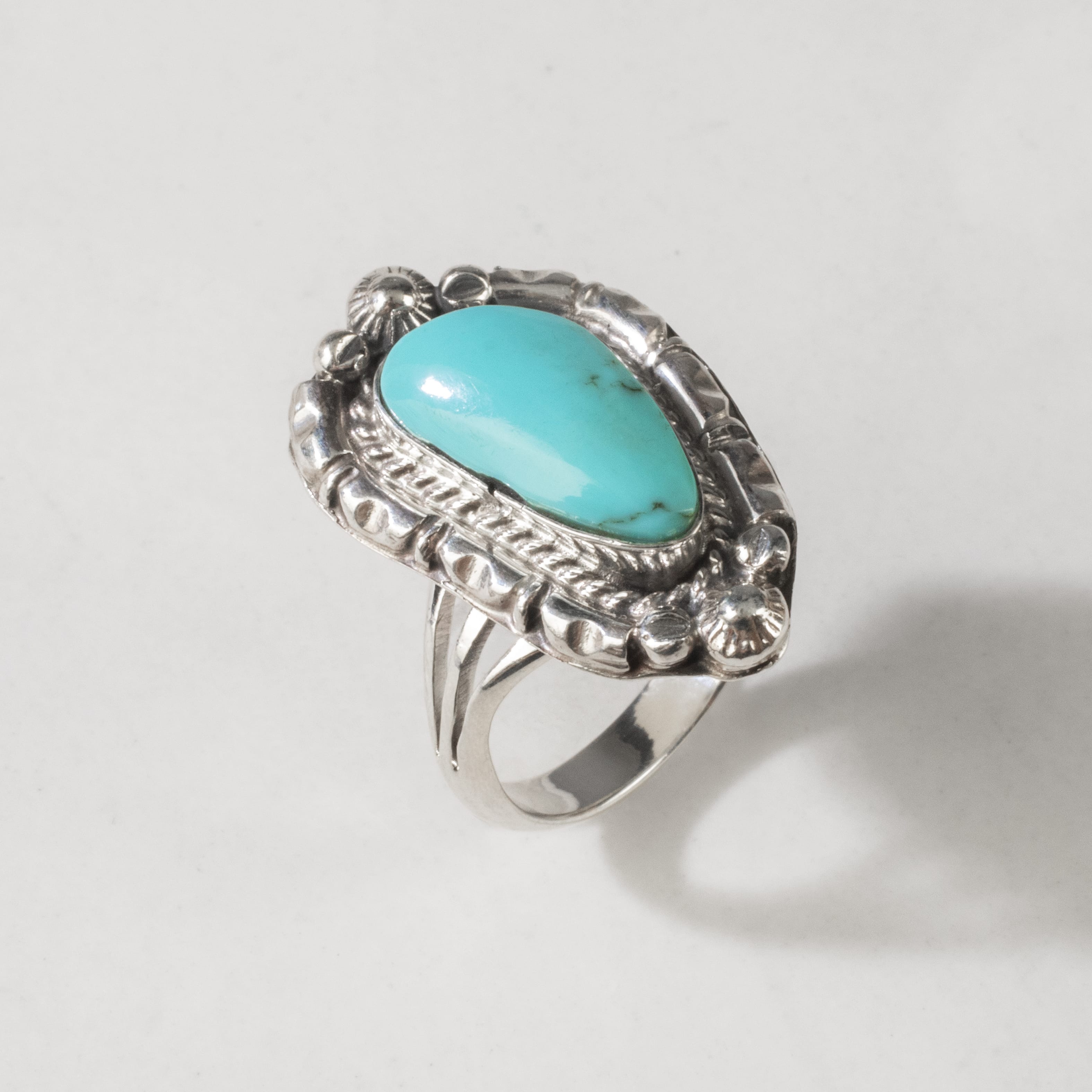 Kalifano Native American Jewelry Alice R. Sanders Kingman Turquoise Navajo USA Native American 925 Made Sterling Silver Ring