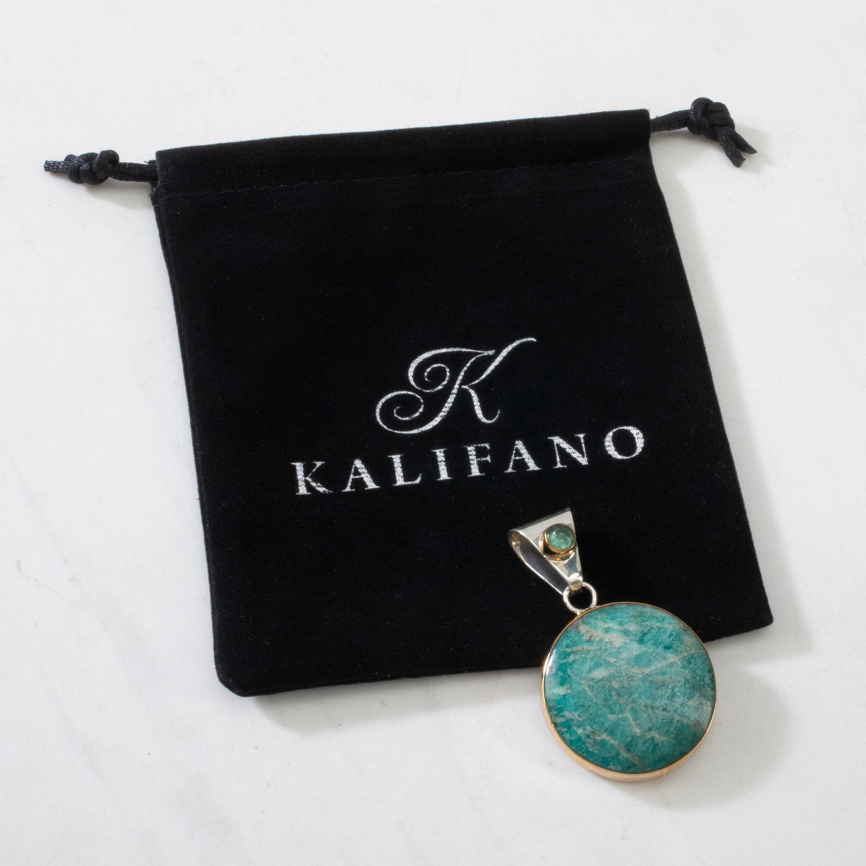 Kalifano Native American Jewelry Amazonite USA Native American Made 925 Sterling Silver & 12K Gold Filled Pendant NAN700.025