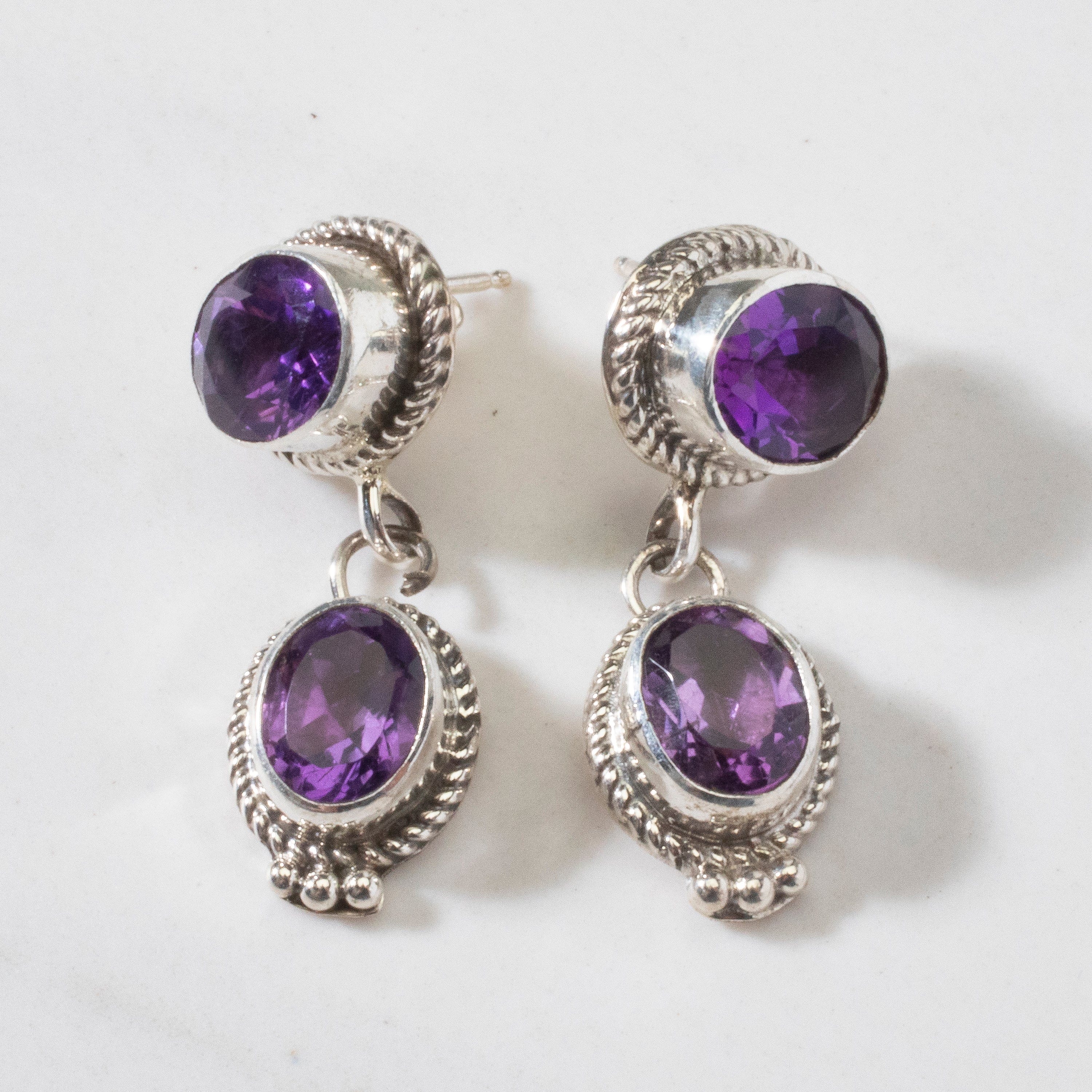 Kalifano Native American Jewelry Amethyst Dangle Navajo USA Native American Made 925 Sterling Silver Earrings with Stud Backing NAE700.008