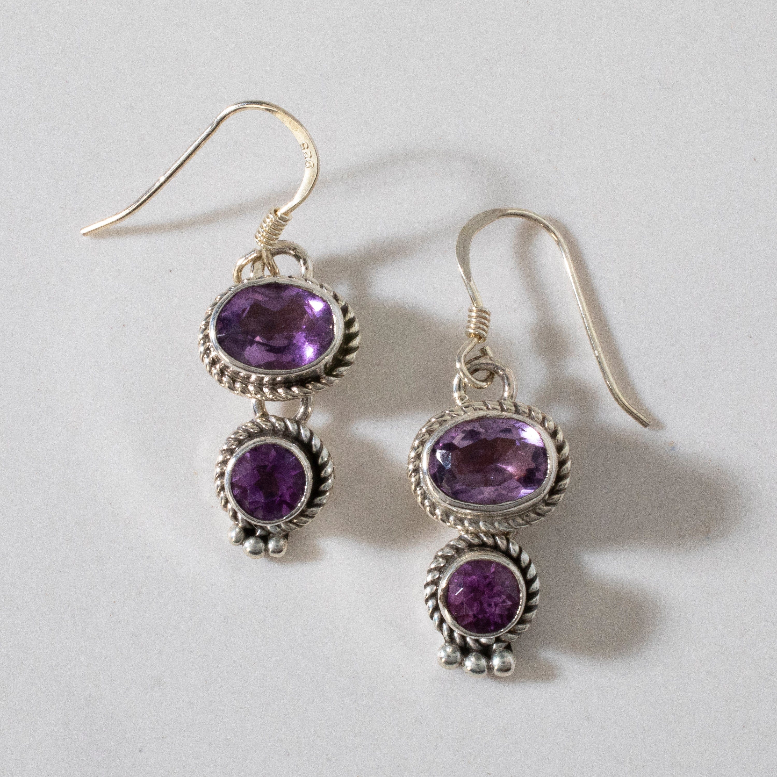 Kalifano Native American Jewelry Amethyst Navajo USA Native American Made 925 Sterling Silver Earrings with French Hook NAE400.033