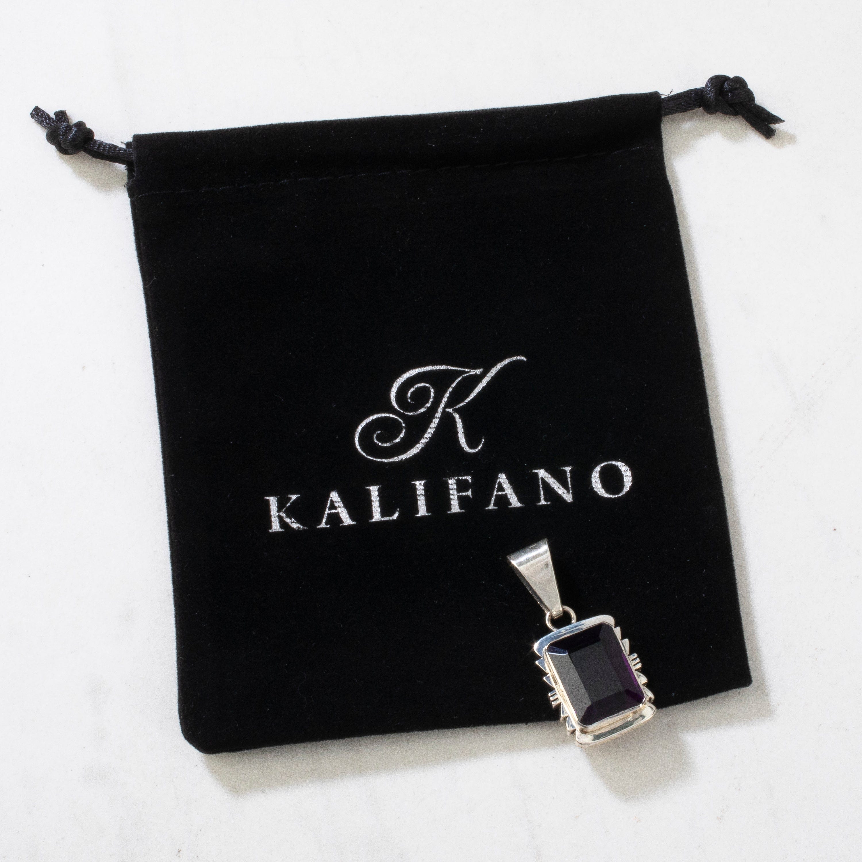 Kalifano Native American Jewelry Amethyst Rectangular USA Native American Made 925 Sterling Silver Pendant NAN350.004