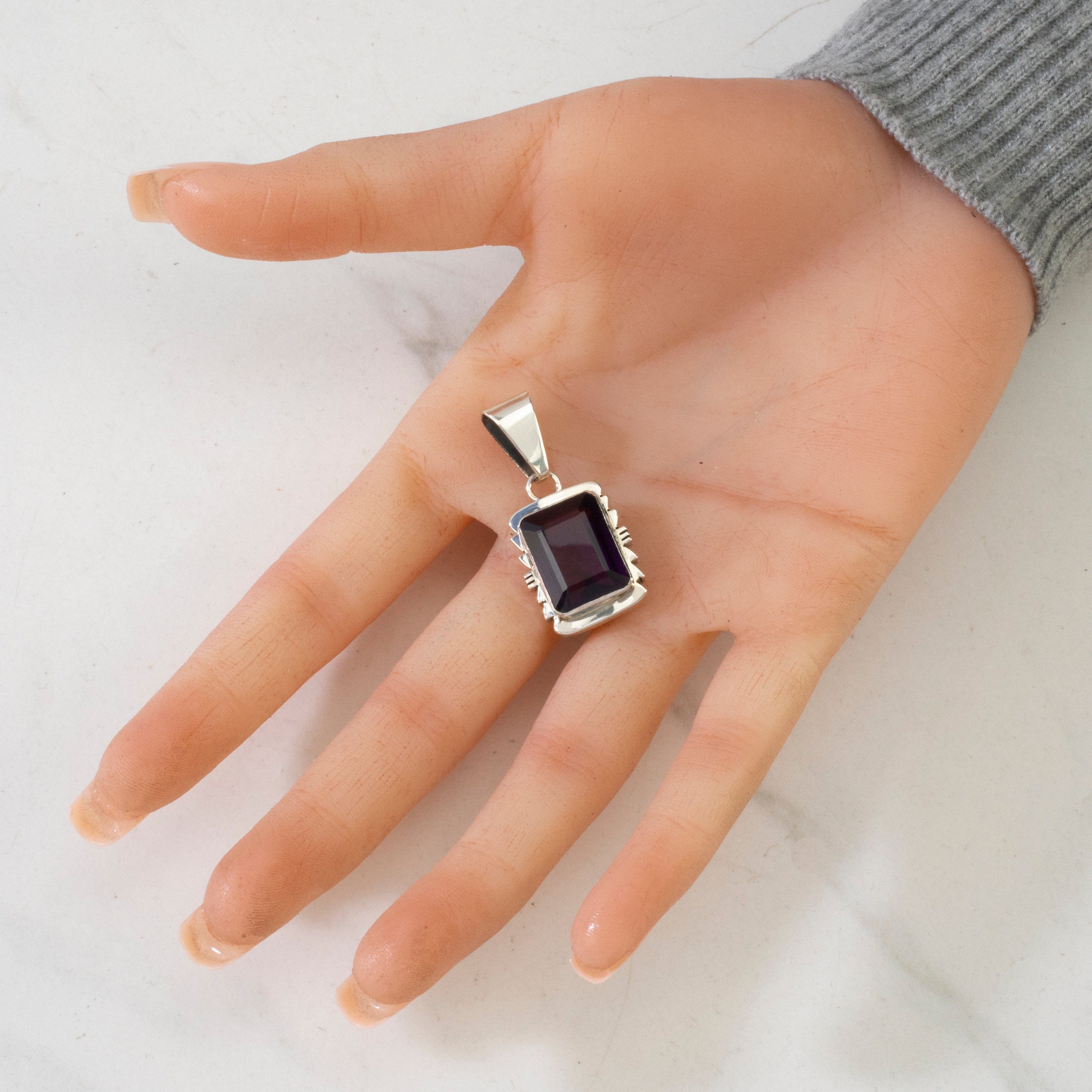 Kalifano Native American Jewelry Amethyst Rectangular USA Native American Made 925 Sterling Silver Pendant NAN350.004