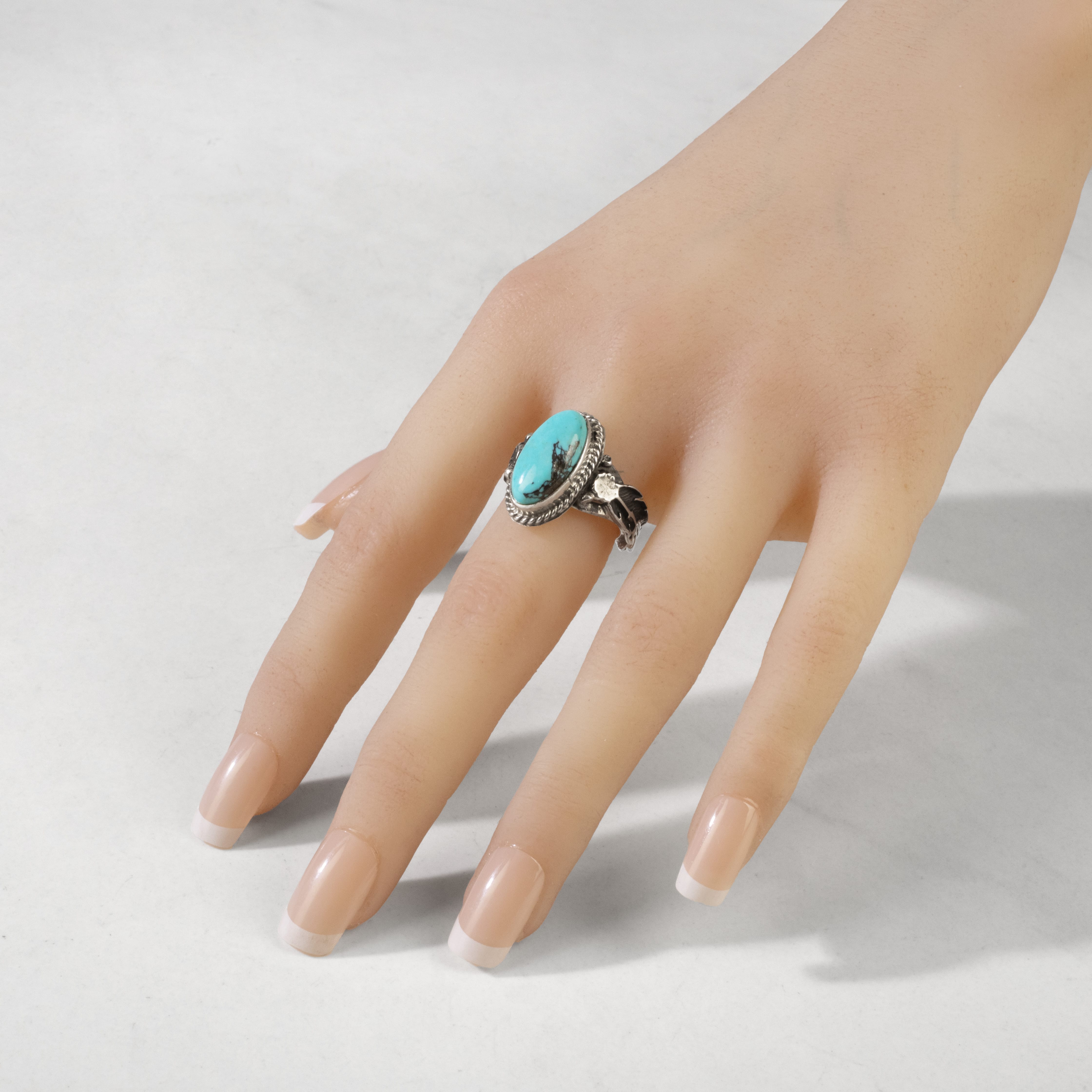 Kalifano Native American Jewelry Annette Chiquito Kingman Turquoise Feather Navajo USA Native American Made 925 Sterling Silver Ring