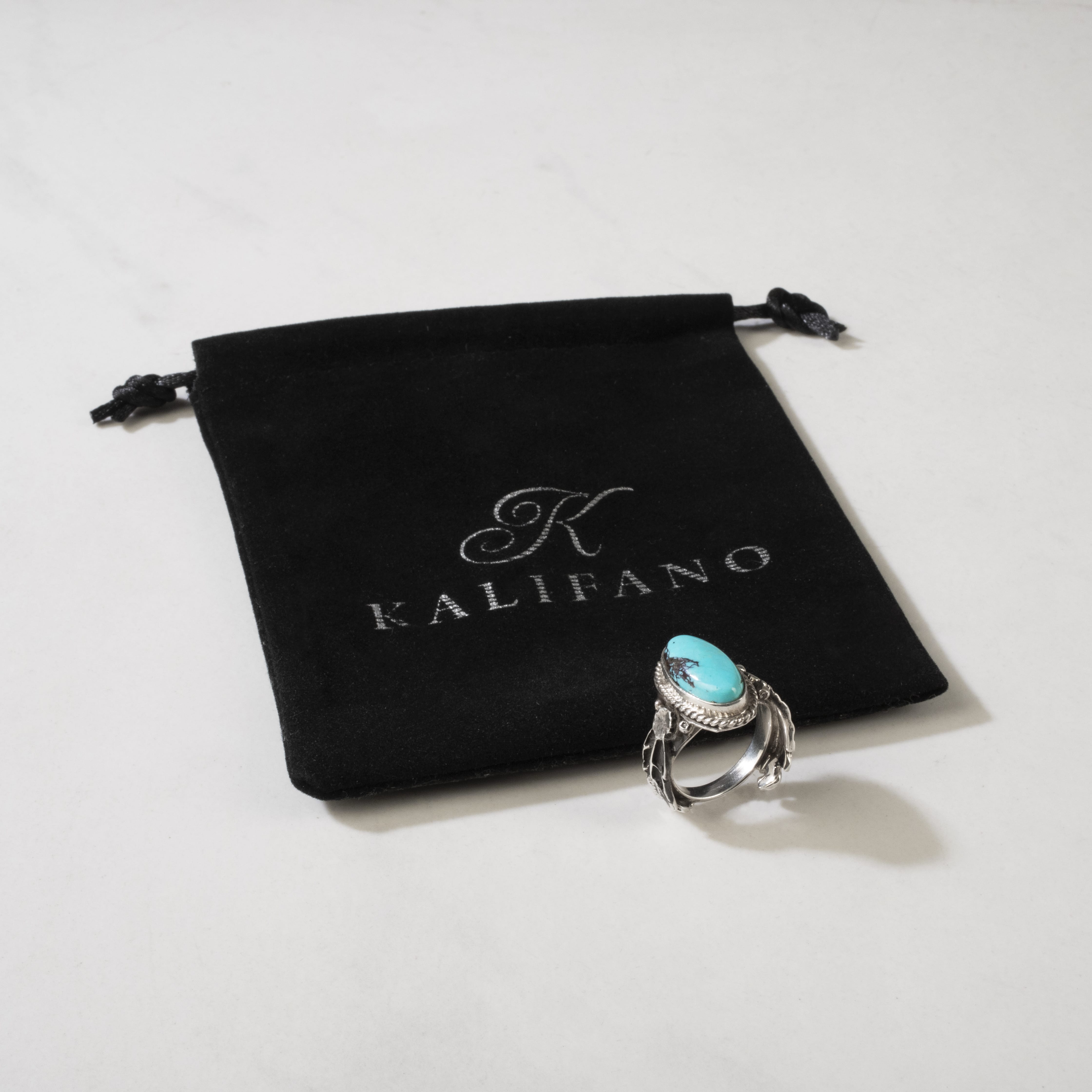 Kalifano Native American Jewelry Annette Chiquito Kingman Turquoise Feather Navajo USA Native American Made 925 Sterling Silver Ring