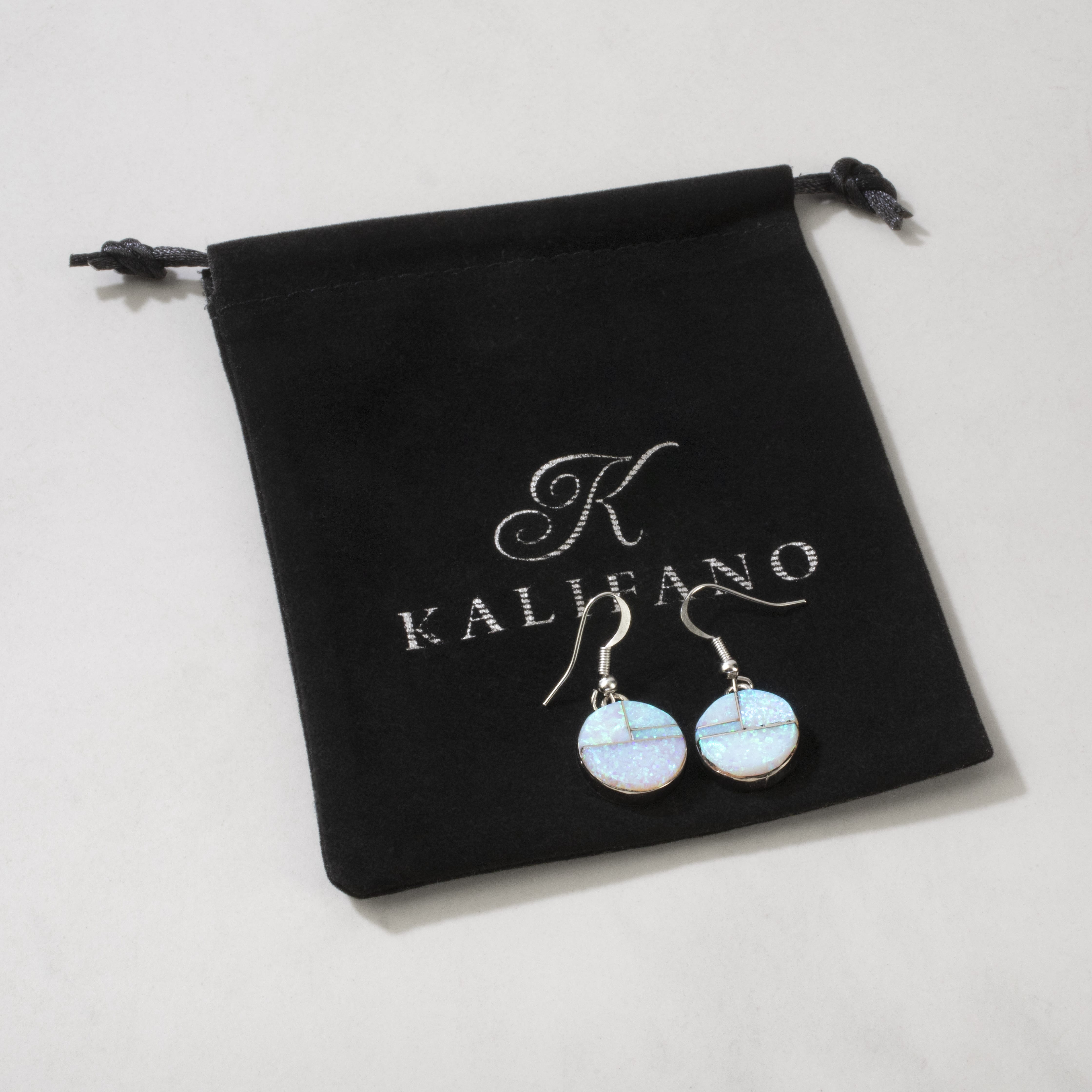 Kalifano Native American Jewelry Arnold Yazzie White Opal Navajo USA Native American Made 925 Sterling Silver Earrings with French Hook NAE250.020