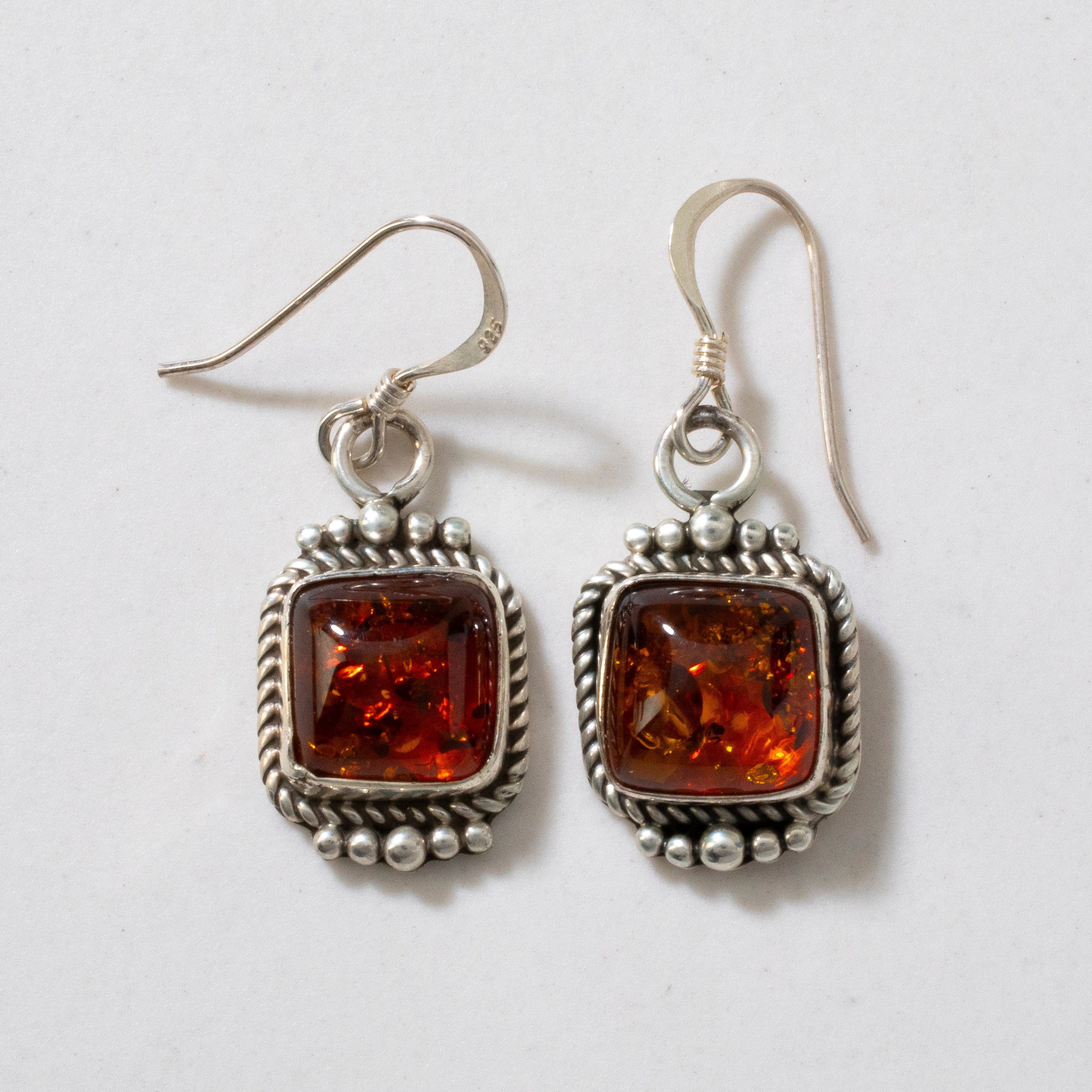 Kalifano Native American Jewelry Baltic Amber Square Dangle Navajo USA Native American Made 925 Sterling Silver Earrings with French Hook NAE200.015