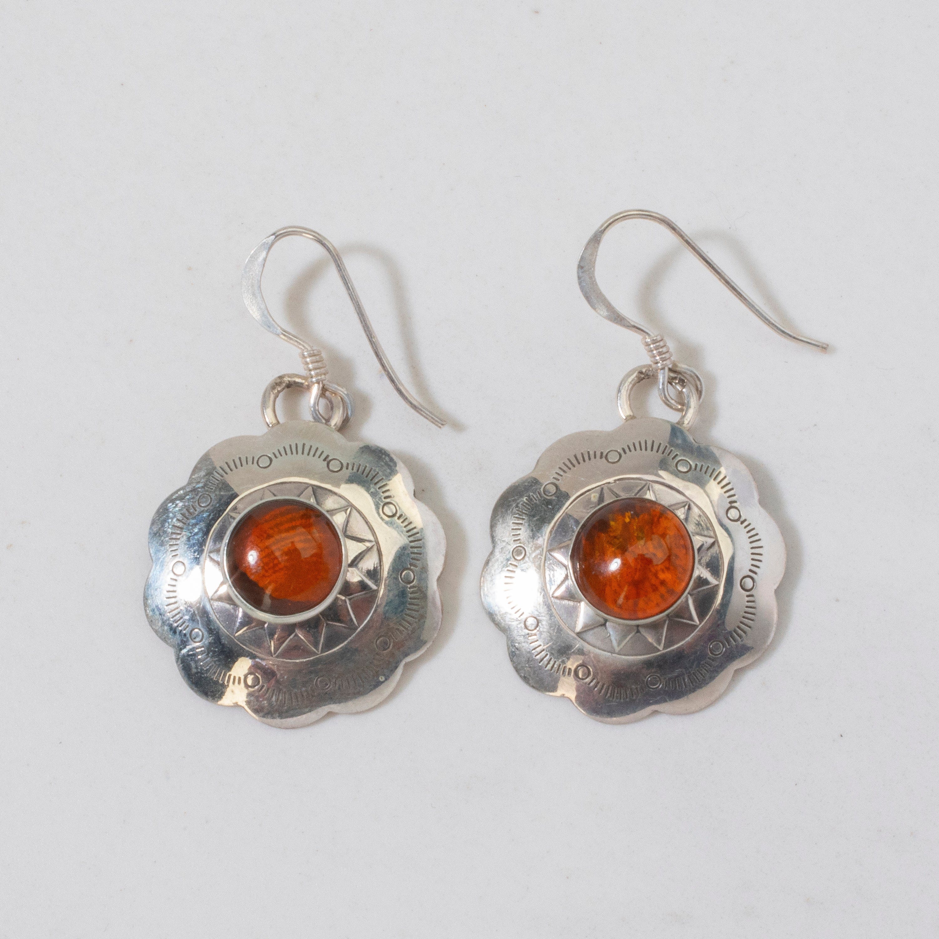 Kalifano Native American Jewelry Baltic Amber Sun Dangle Navajo USA Native American Made 925 Sterling Silver Earrings with French Hook NAE200.013