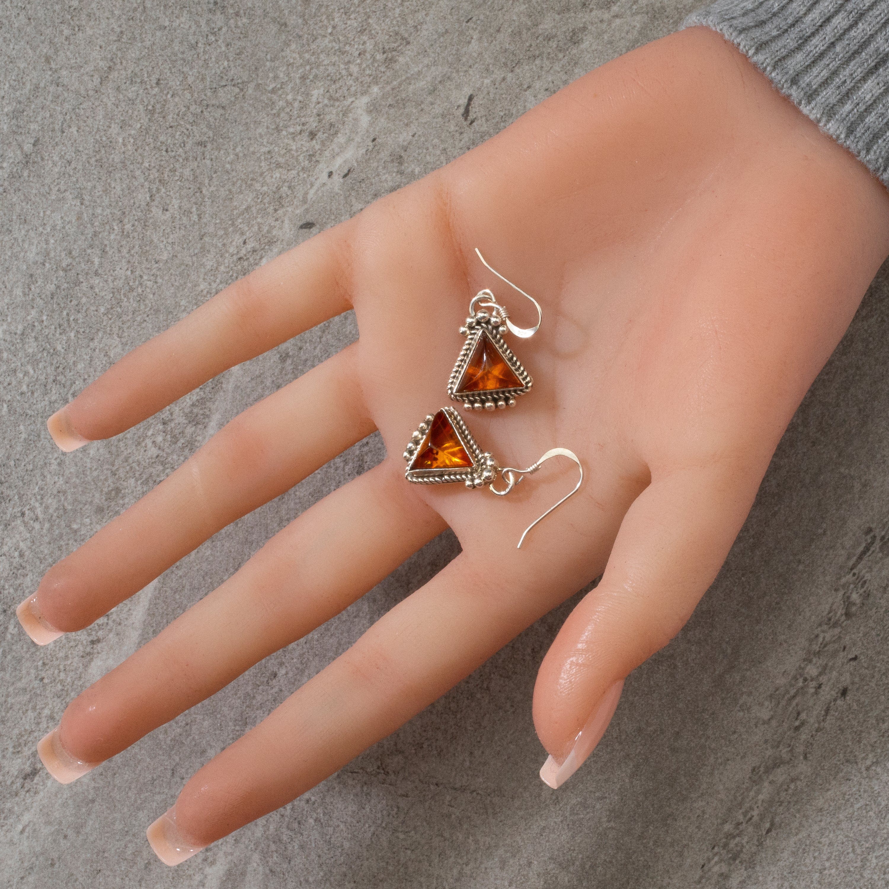 Kalifano Native American Jewelry Baltic Amber Triangle Dangle Navajo USA Native American Made 925 Sterling Silver Earrings with French Hook NAE200.014