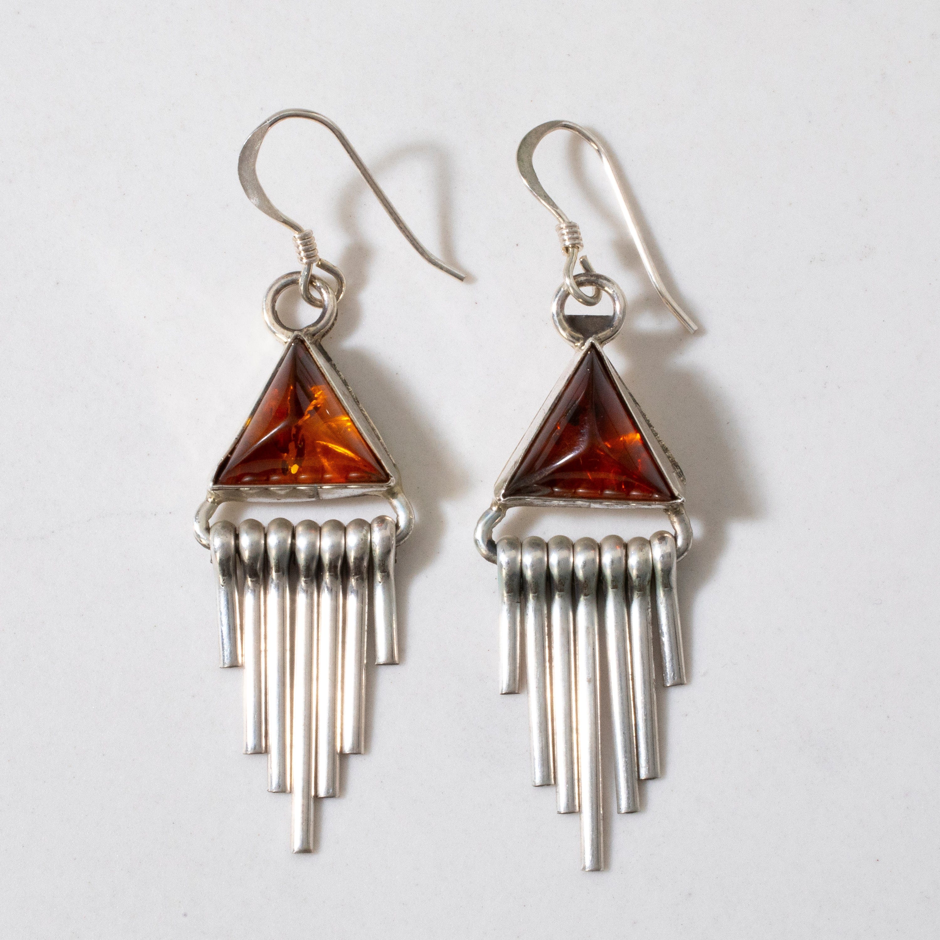 Kalifano Native American Jewelry Baltic Amber Triangle Dangle Navajo USA Native American Made 925 Sterling Silver Earrings with French Hook NAE300.029