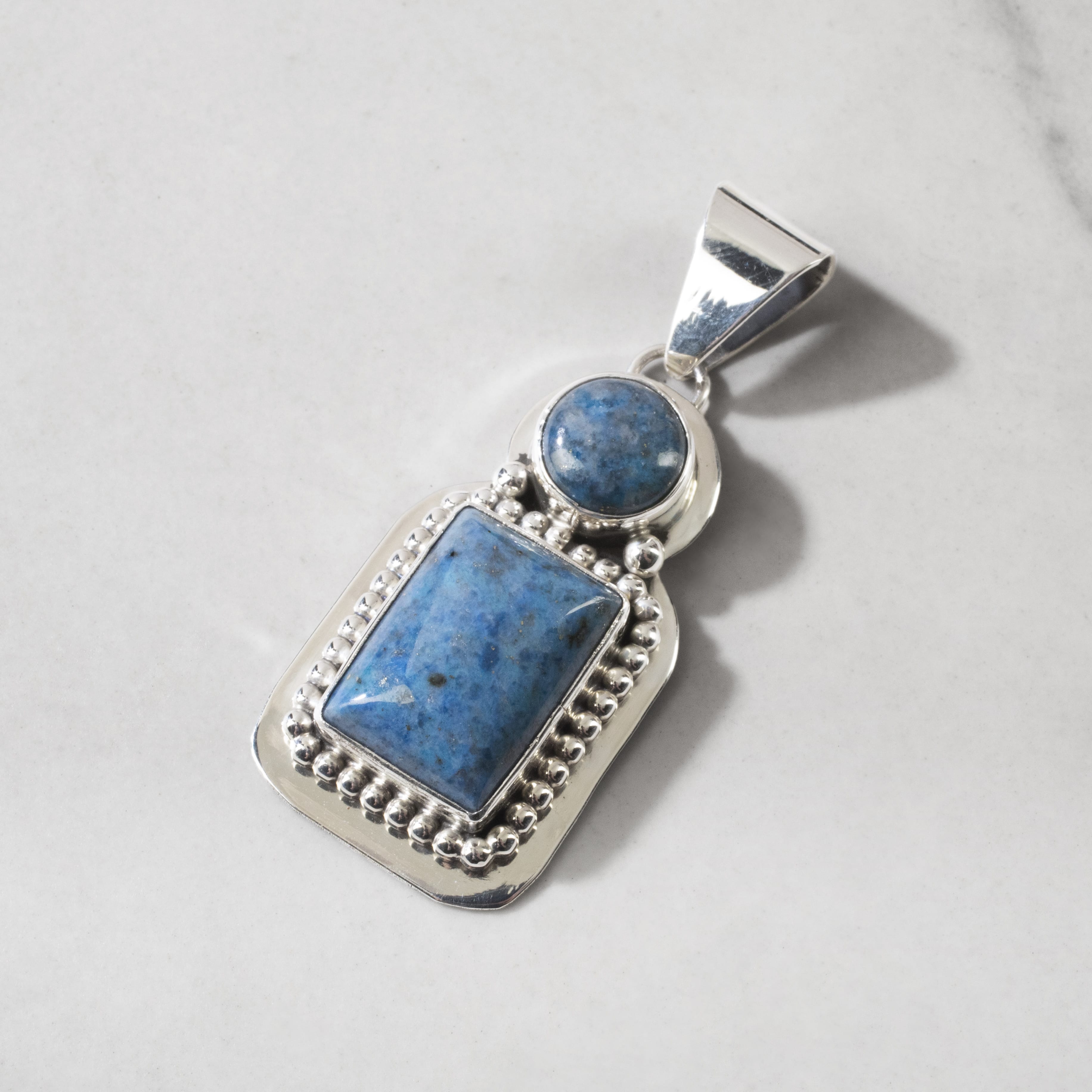 Kalifano Native American Jewelry Bea Tom Denim Lapis Navajo USA Native American Made 925 Sterling Silver Pendant NAN400.027