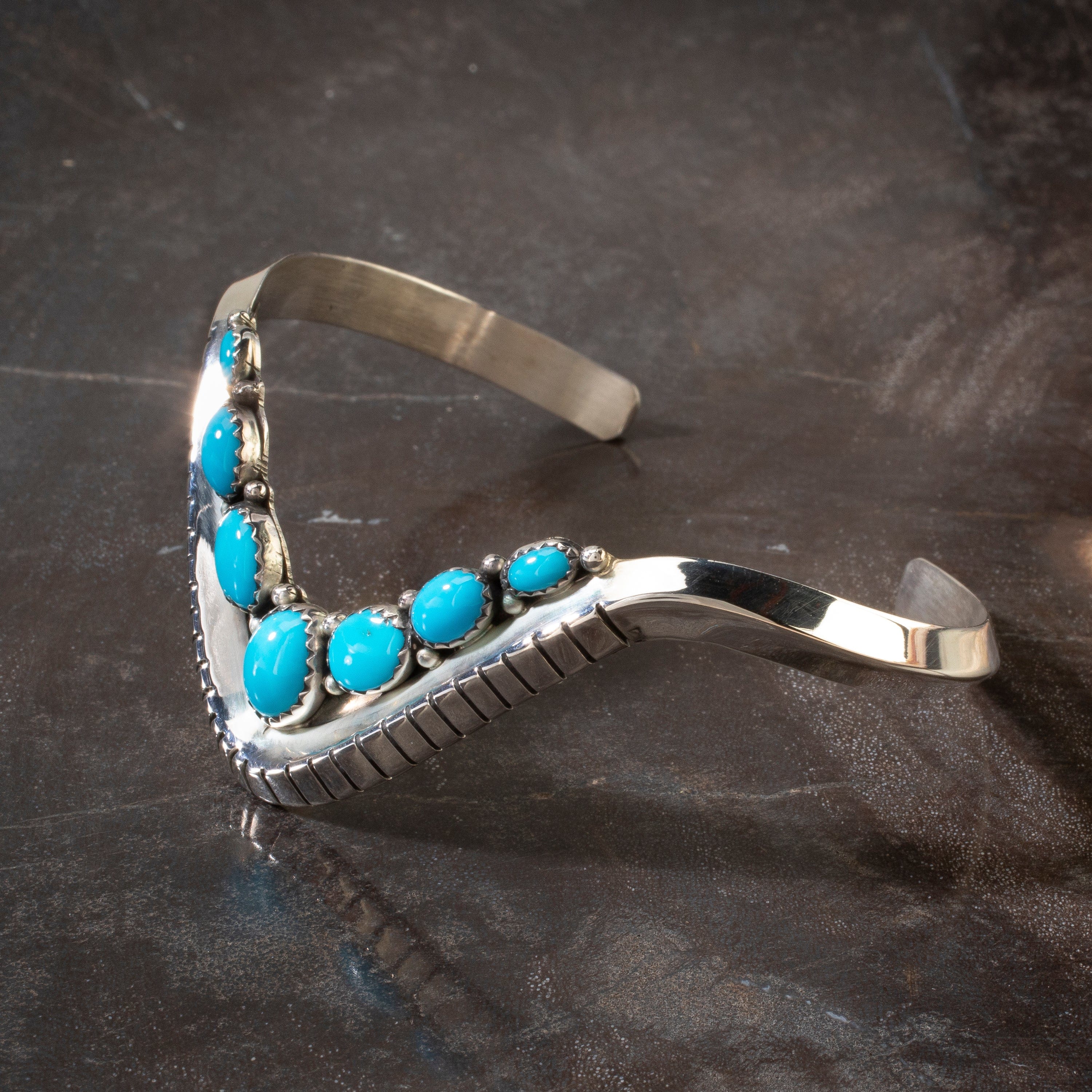 Kalifano Native American Jewelry Bea Tom Sleeping Beauty Turquoise USA Native American Made 925 Sterling Silver Cuff NAB600.019