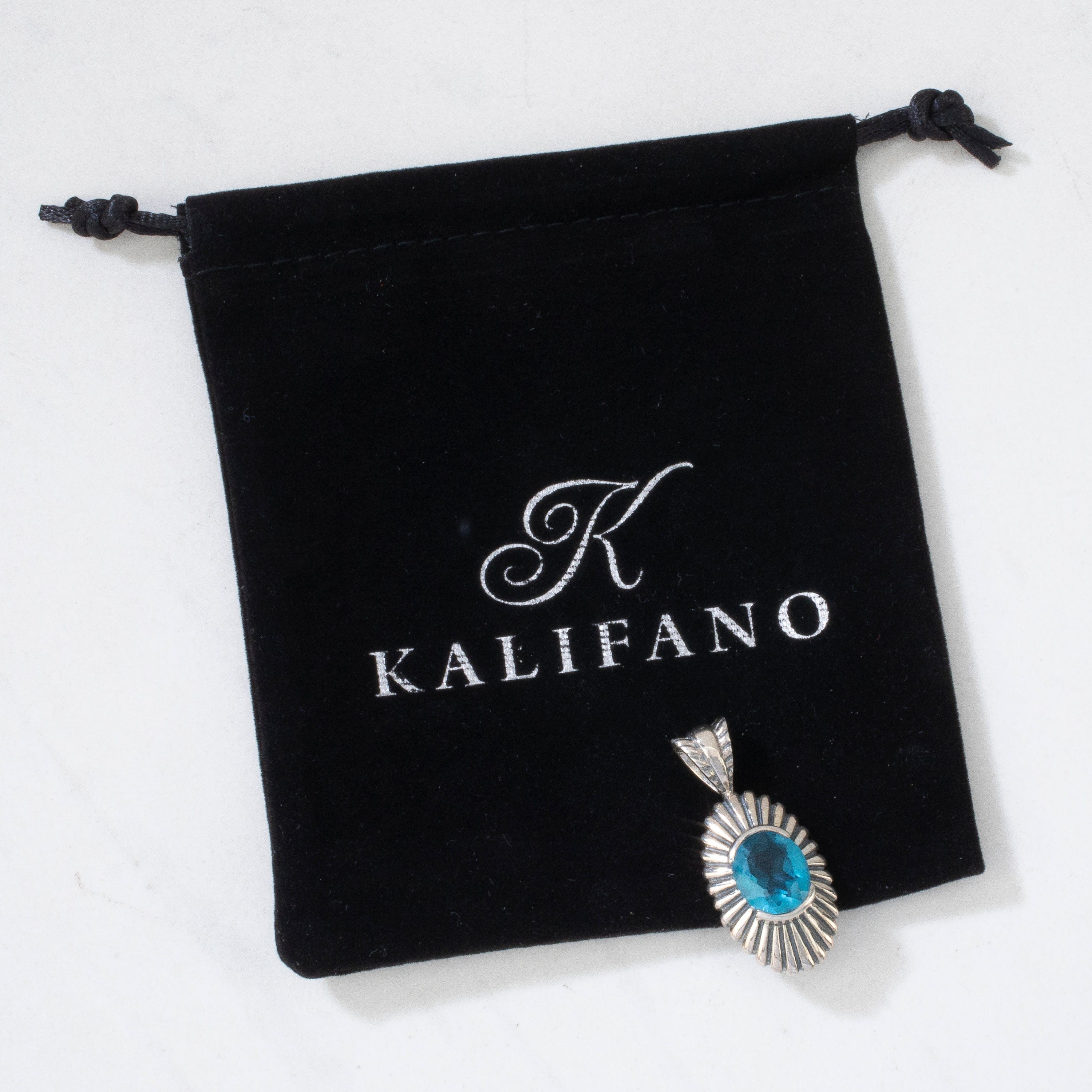 Kalifano Native American Jewelry Blue Topaz USA Native American Made 925 Sterling Silver Pendant NAN400.023