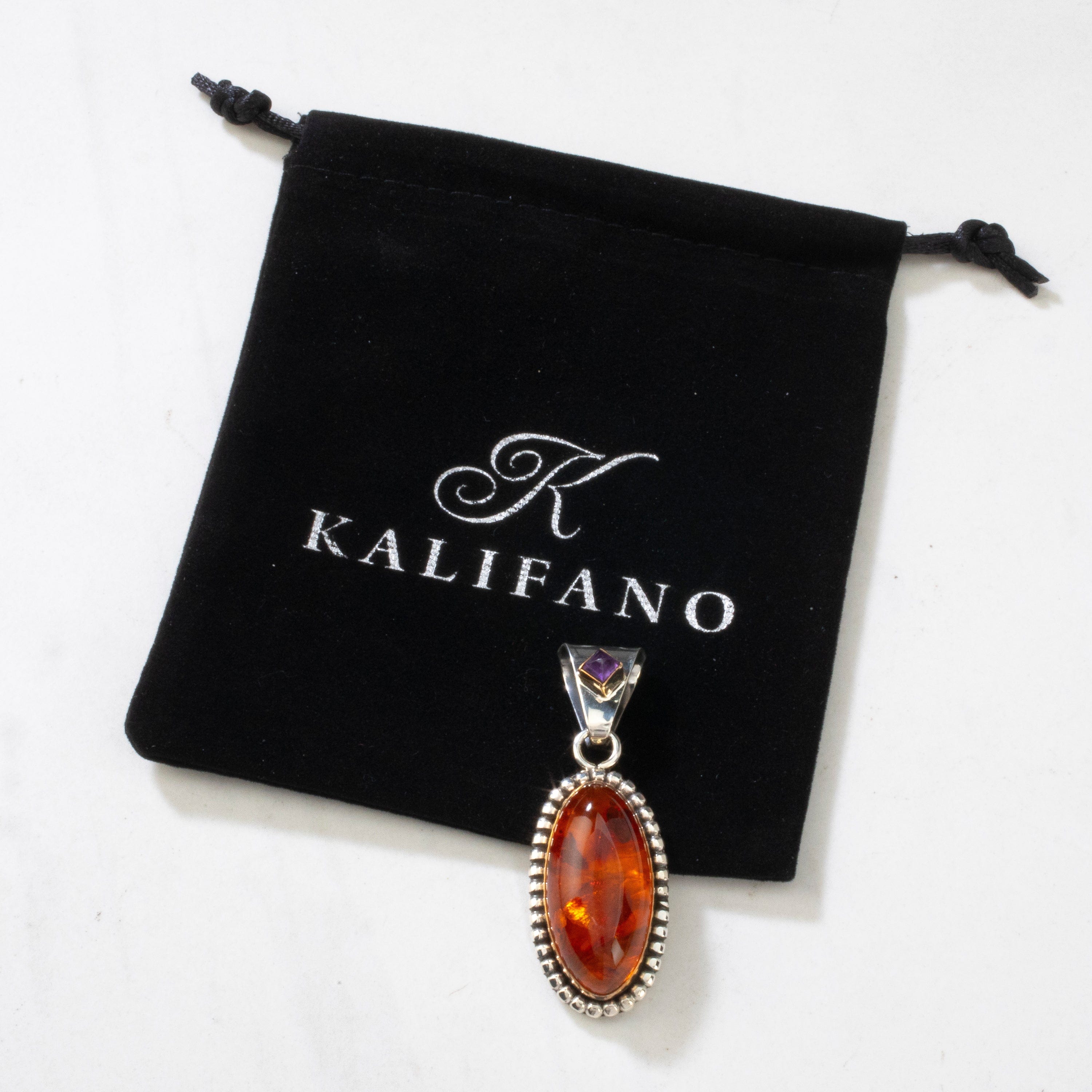Kalifano Native American Jewelry Bobby Johnson Amber & Amethyst Navajo USA Native American Made 925 Sterling Silver Pendant NAN500.016