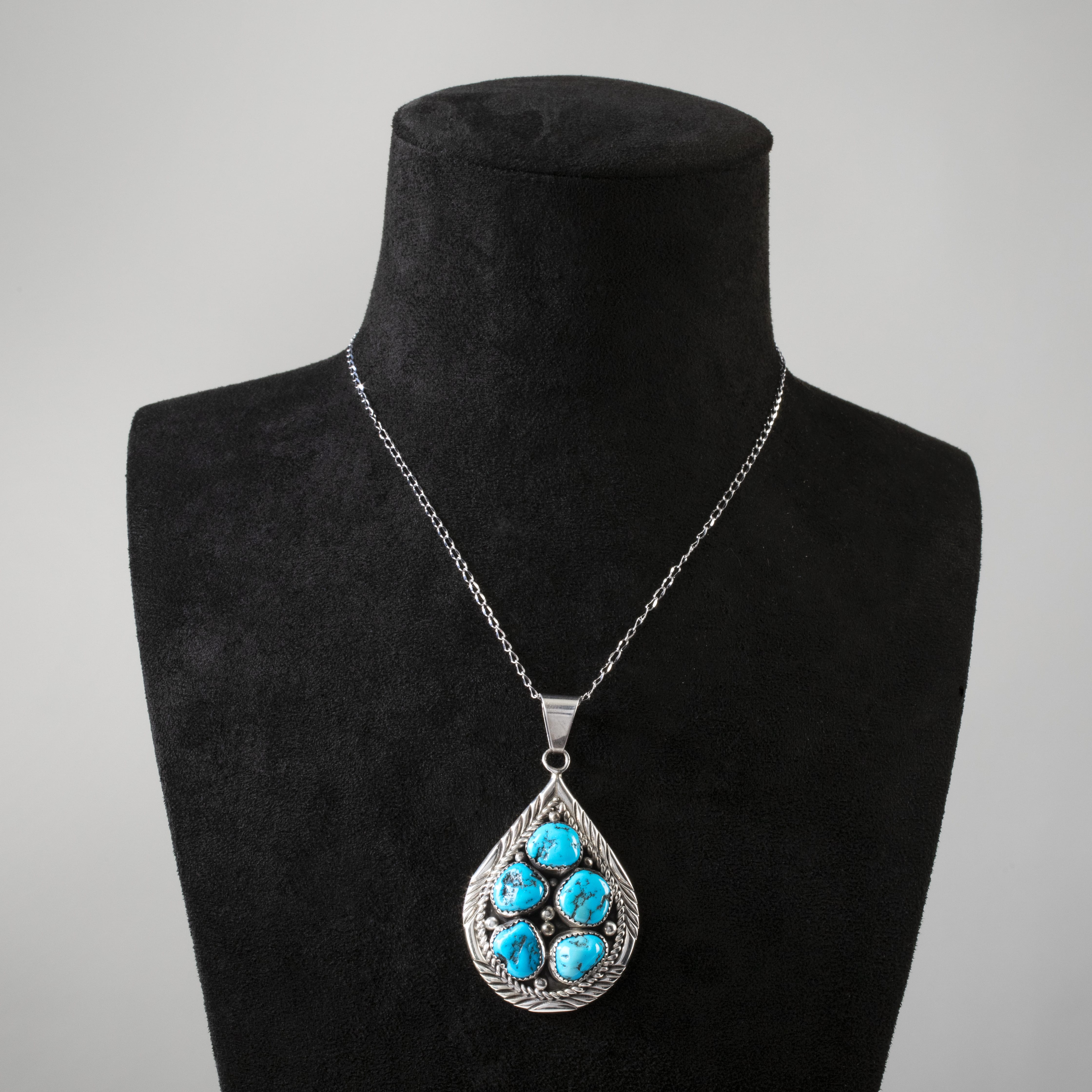 Kalifano Native American Jewelry Bobby Johnson Sleeping Beauty Turquoise Teardrop Navajo USA Native American Made 925 Sterling Silver Pendant NAN1800.025