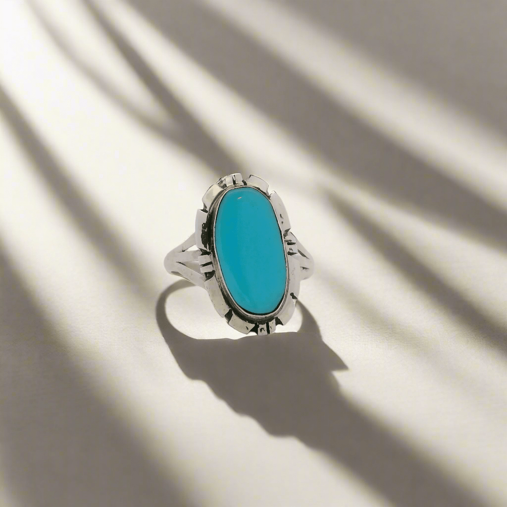 Kalifano Native American Jewelry Calvin Spencer Kingman Turquoise Navajo USA Native American Made 925 Sterling Silver Ring