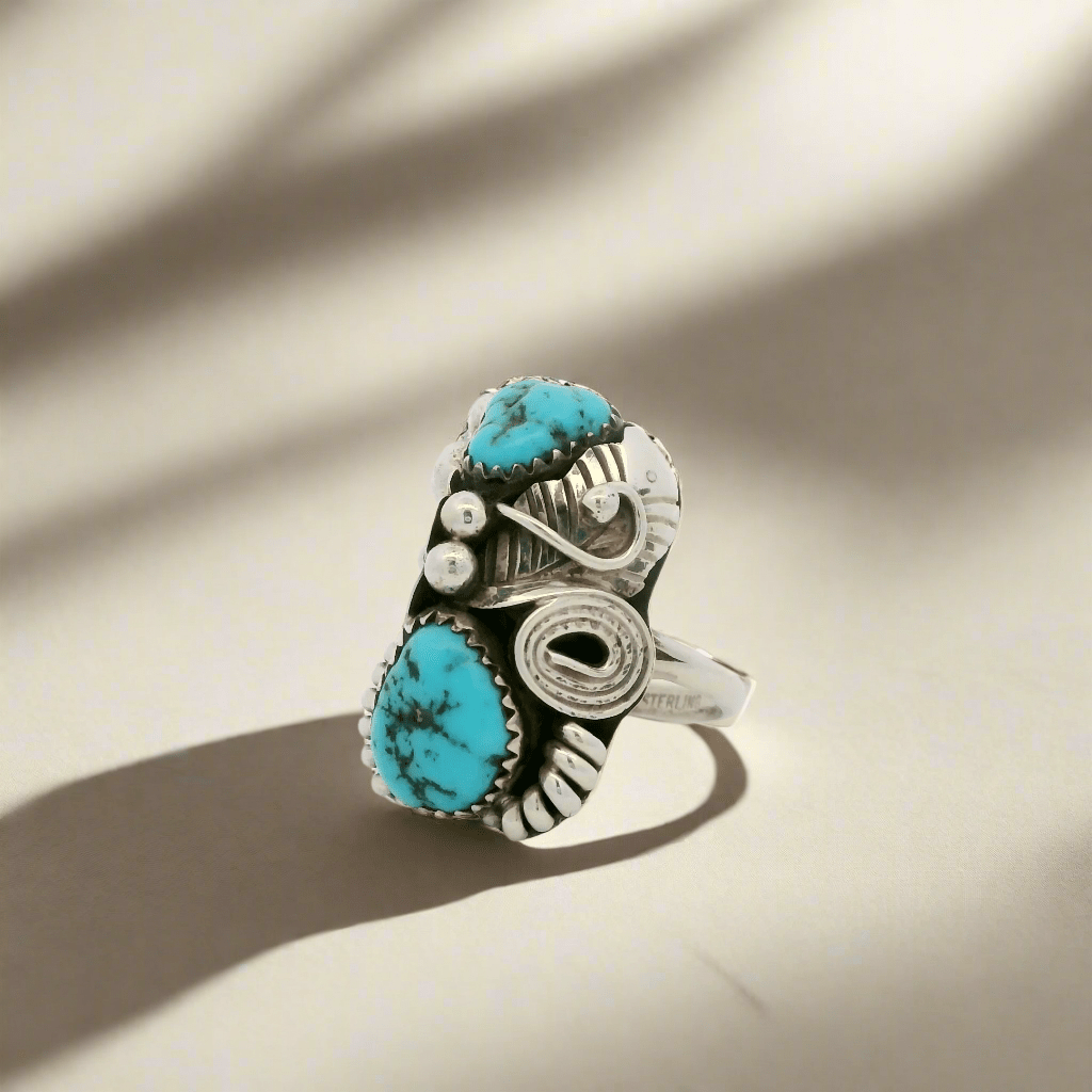 Kalifano Native American Jewelry Caroline Nez Turquoise Navajo USA Native American Made 925 Sterling Silver Ring