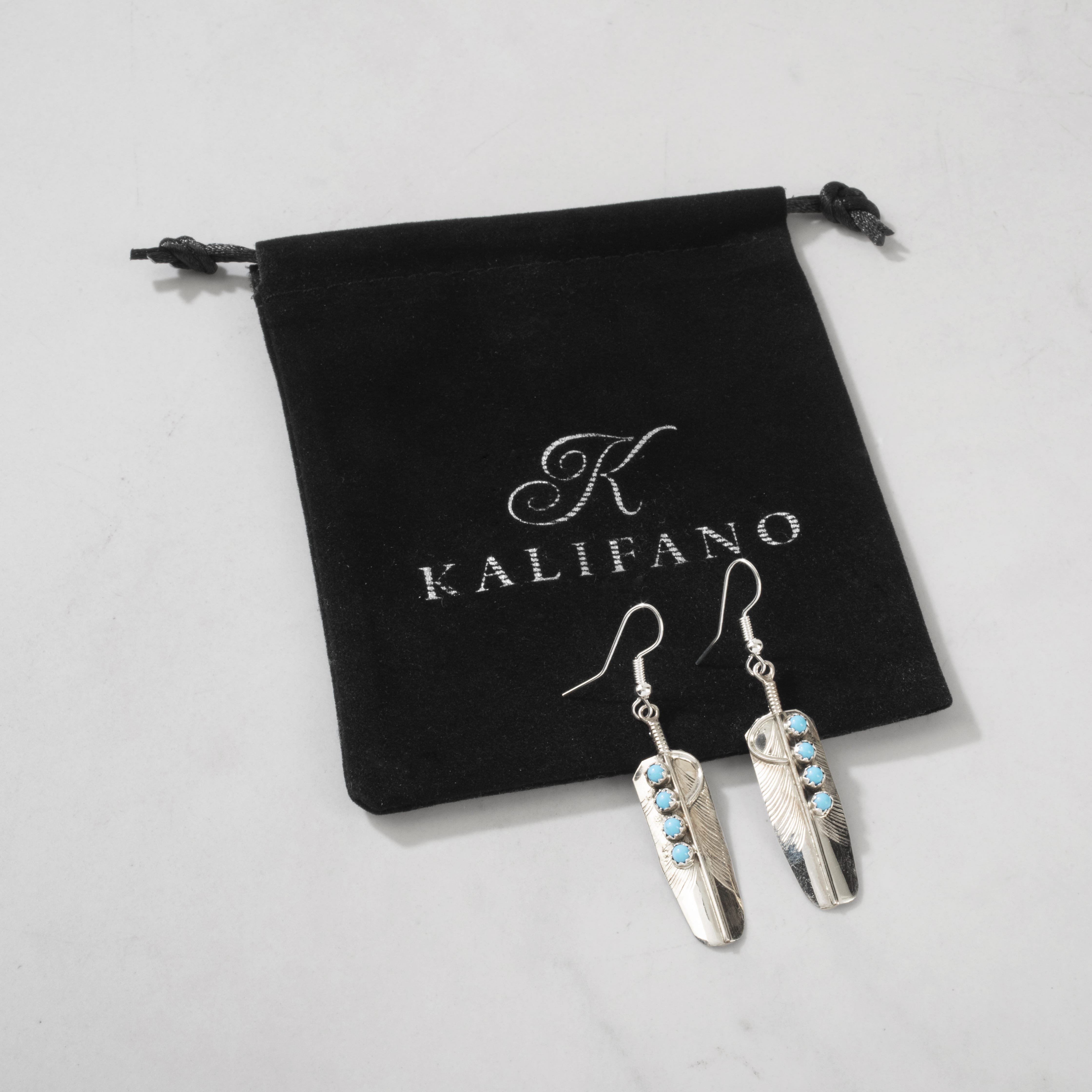 Kalifano Native American Jewelry Chester Charley Kingman Turquoise Feather Navajo USA Native American Made 925 Sterling Silver Earrings with French Hook NAE250.021