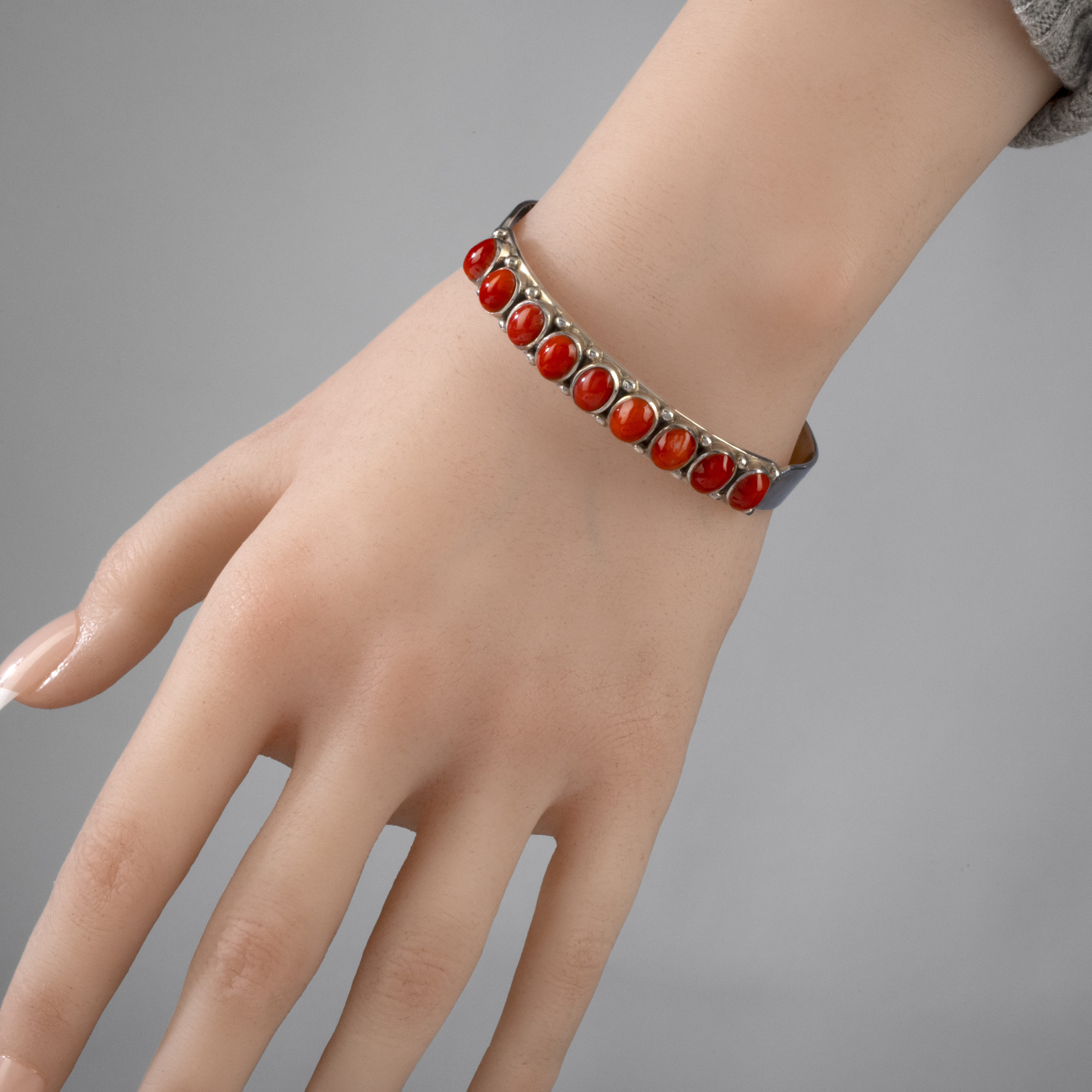 Kalifano Native American Jewelry Coral USA Native American Made 925 Sterling Silver Cuff NAB1400.022