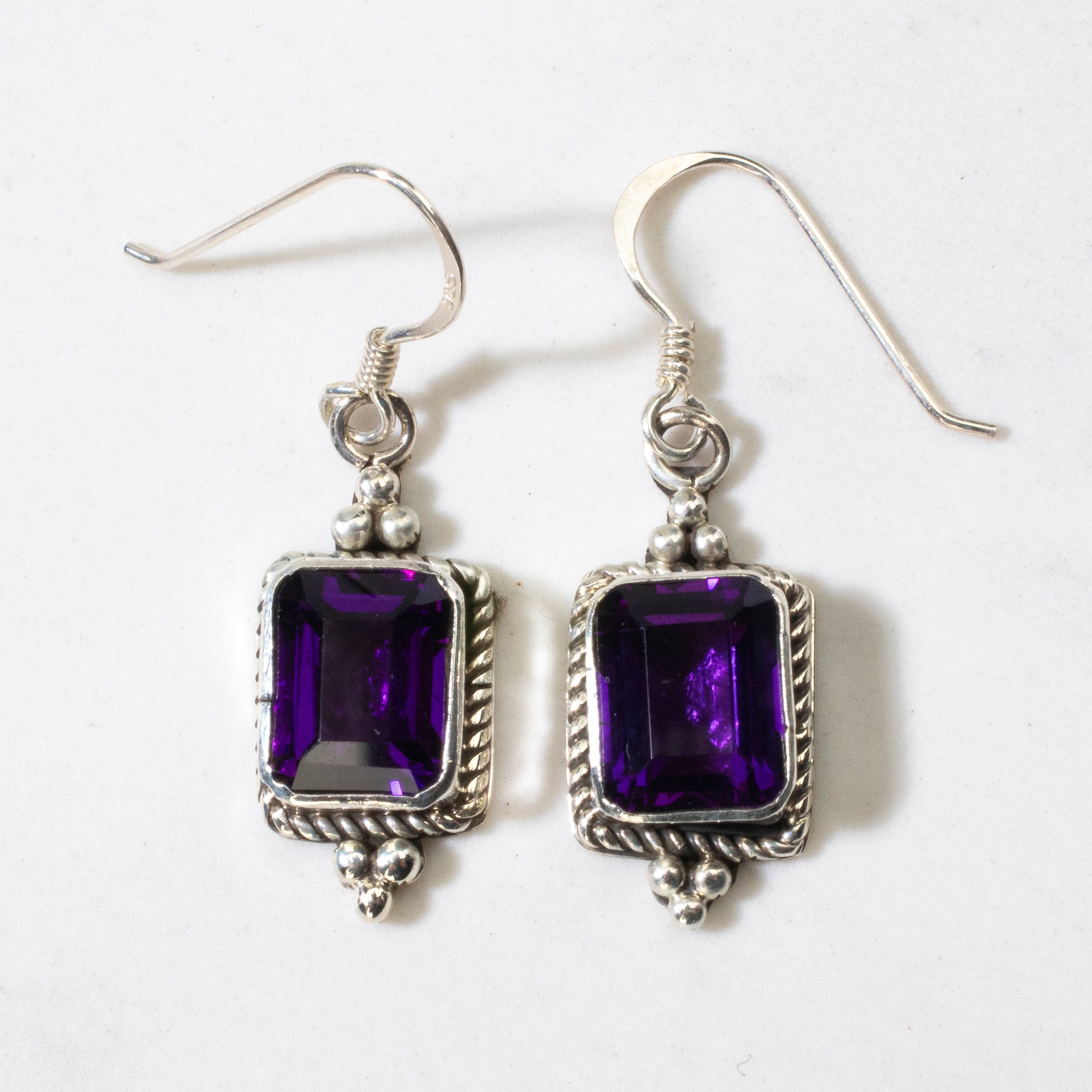 Kalifano Native American Jewelry D. Touchine Amethyst Square Navajo USA Native American Made 925 Sterling Silver Earrings with French Hook NAE600.021