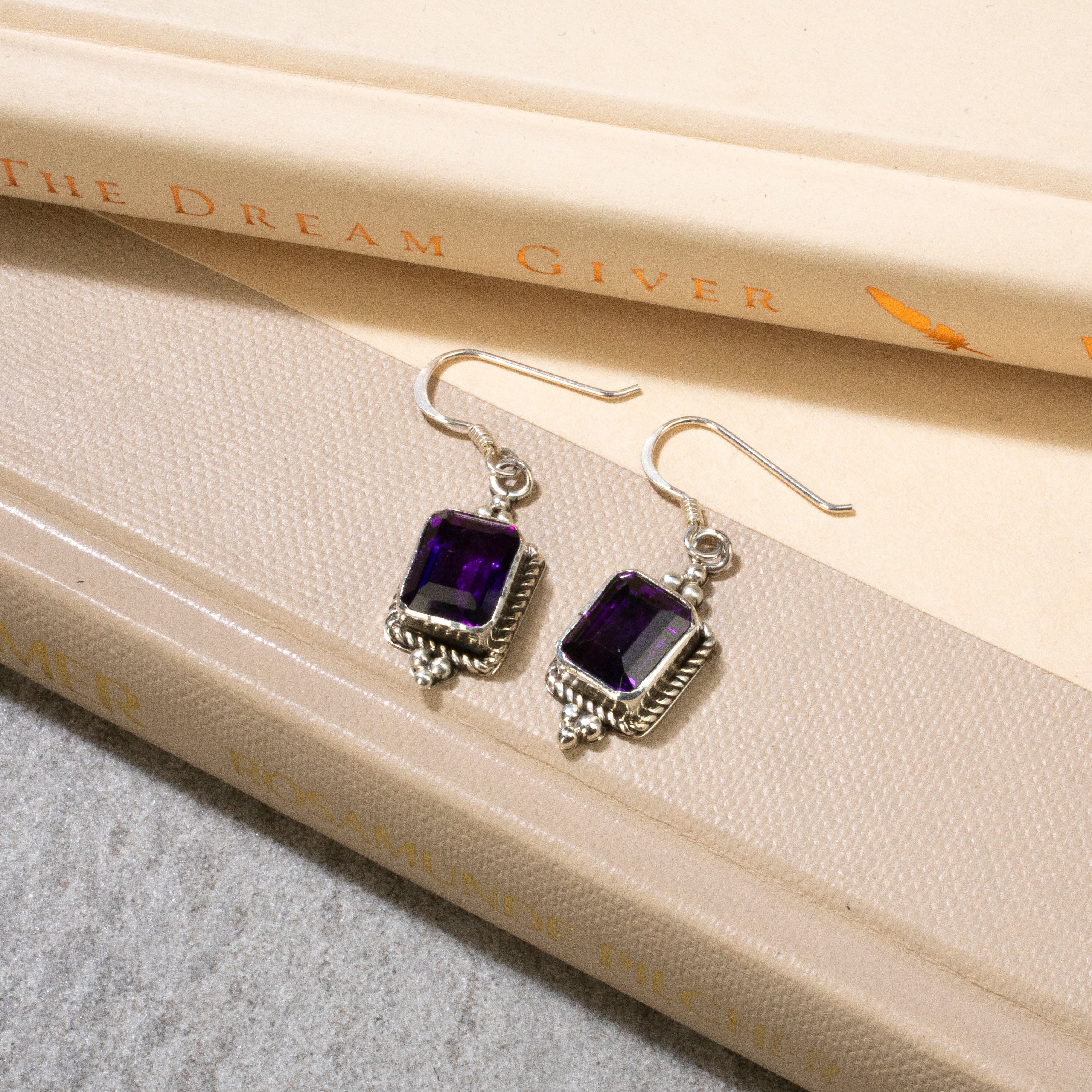 Kalifano Native American Jewelry D. Touchine Amethyst Square Navajo USA Native American Made 925 Sterling Silver Earrings with French Hook NAE600.021