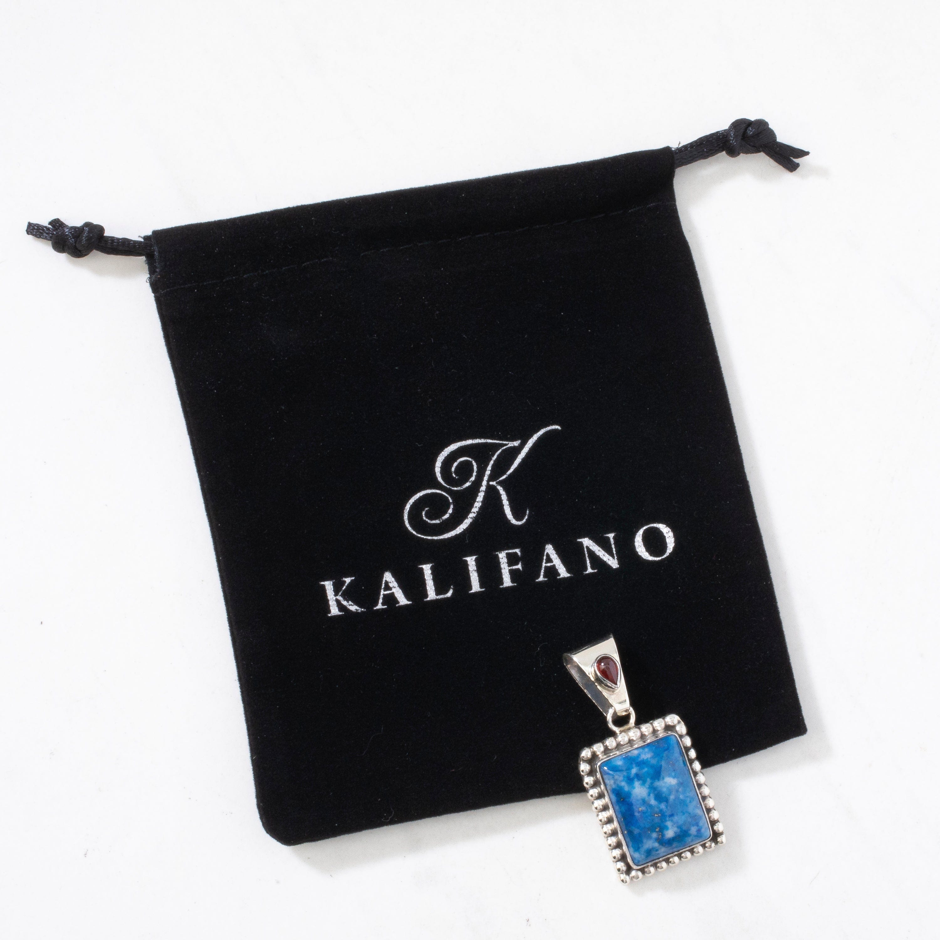 Kalifano Native American Jewelry Denim Lapis & Amber Navajo USA Native American Made 925 Sterling Silver Pendant NAN500.019