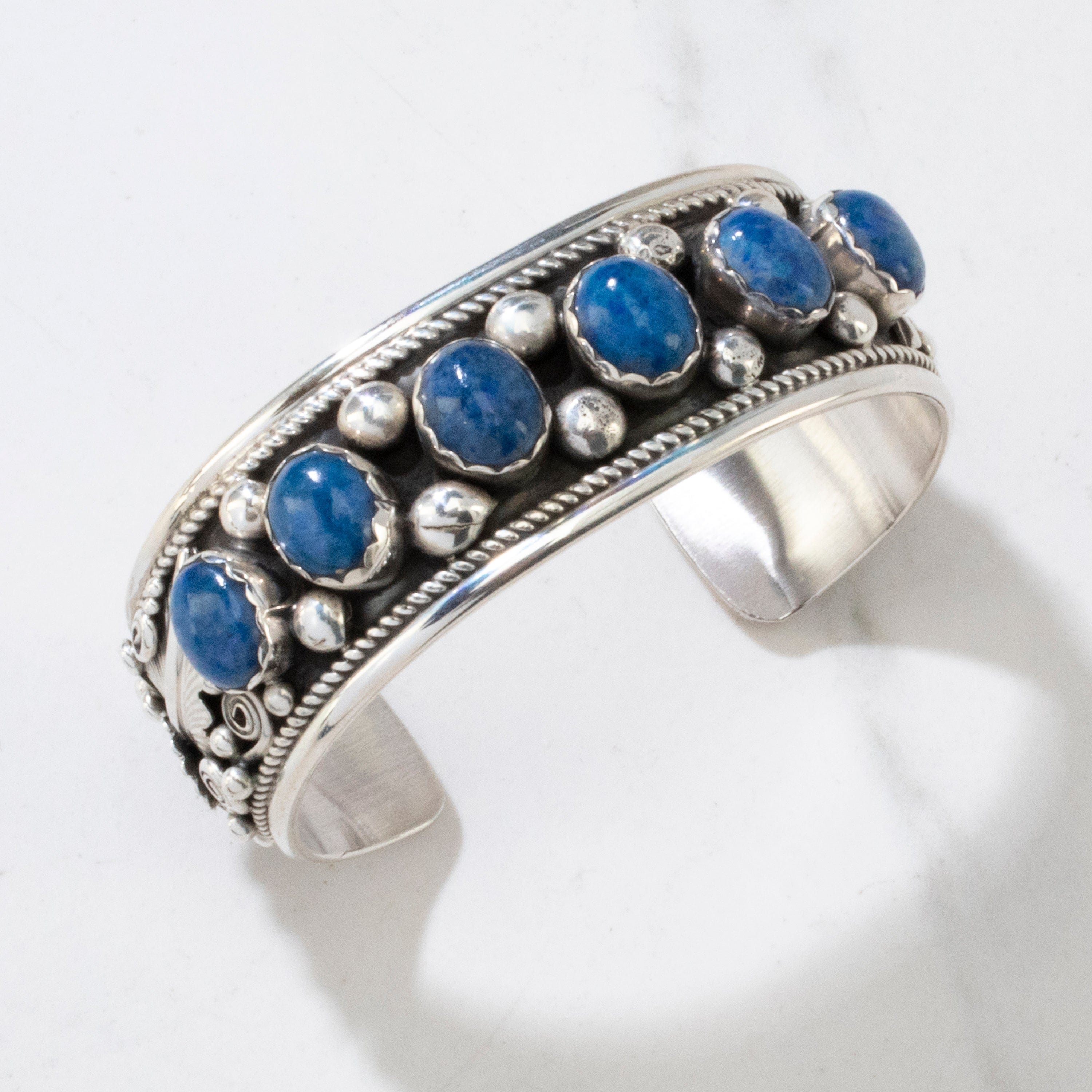 Kalifano Native American Jewelry Denim Lapis Navajo USA Native American Made 925 Sterling Silver Cuff NAB1500.016