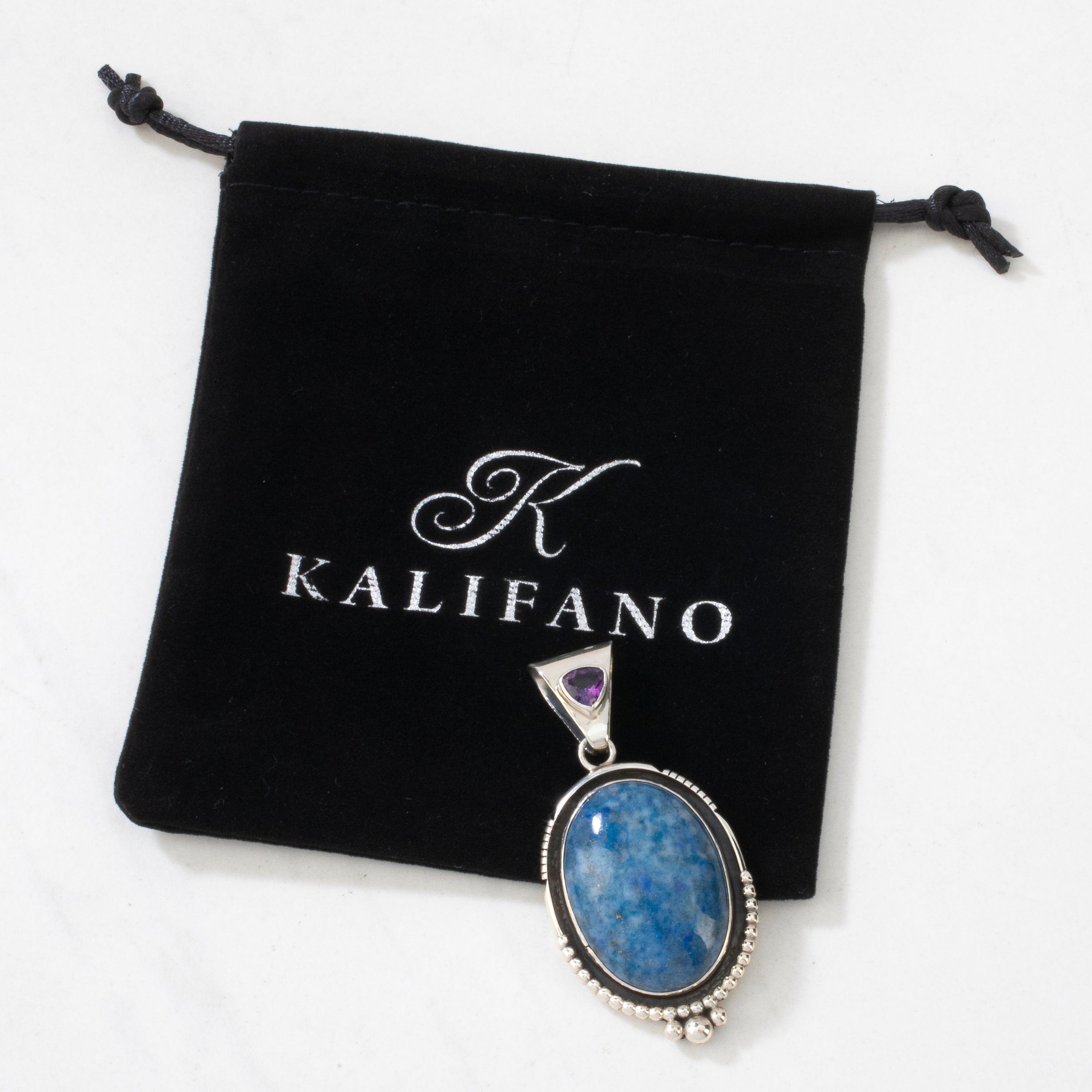 Kalifano Native American Jewelry Denim Lapis Navajo USA Native American Made 925 Sterling Silver Pendant NAN650.005