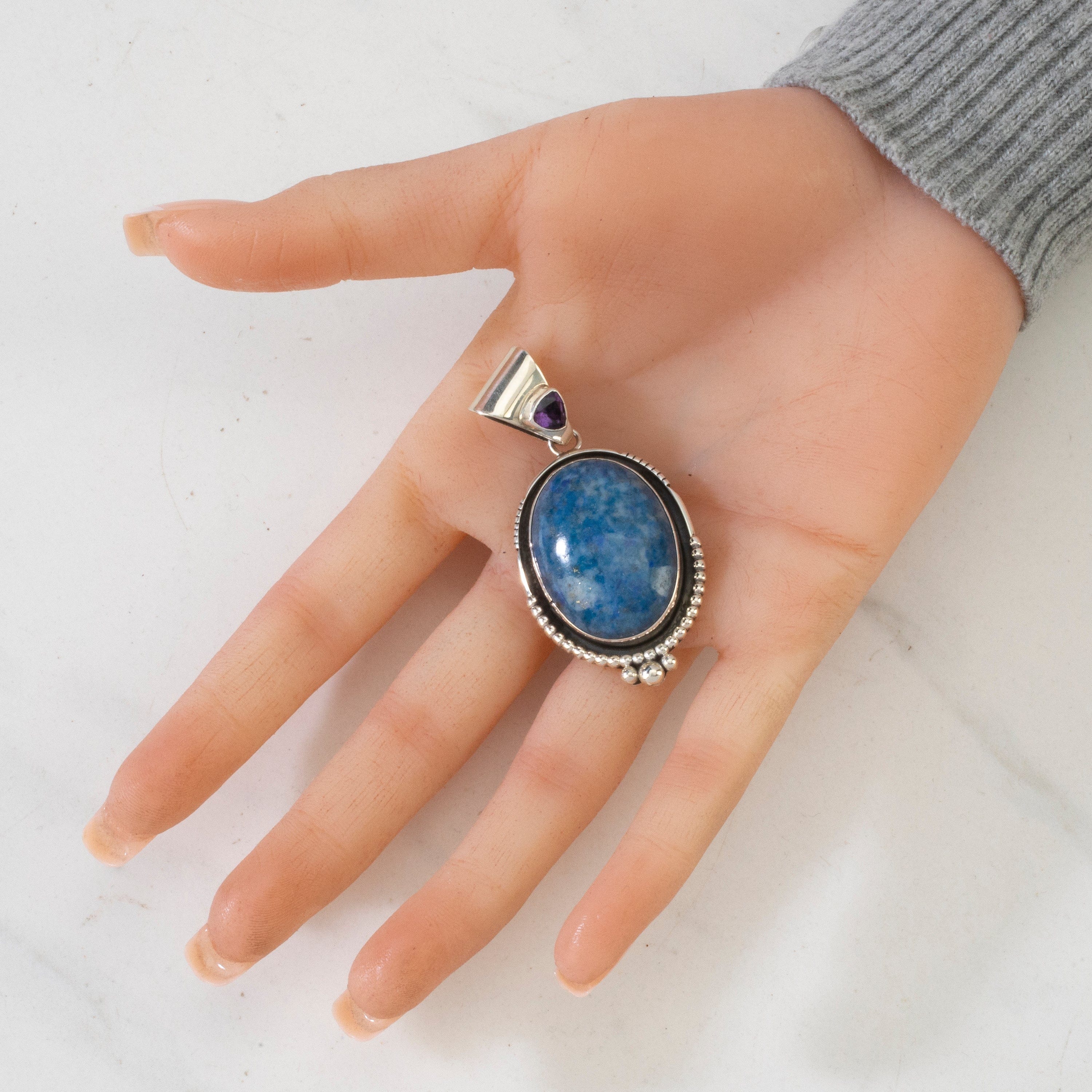 Kalifano Native American Jewelry Denim Lapis Navajo USA Native American Made 925 Sterling Silver Pendant NAN650.005