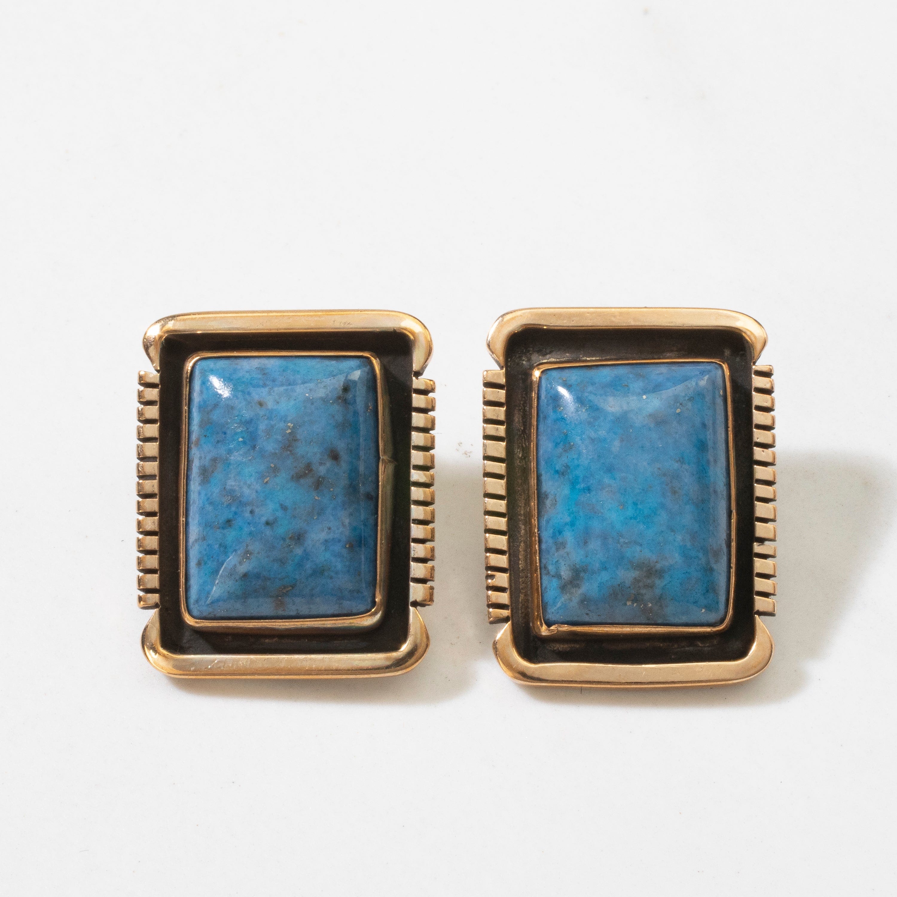 Kalifano Native American Jewelry Denim Lapis Rectangular Navajo USA Native American Made 925 Sterling Silver & Gold Filled Earrings with Clip On Backing NAE500.013