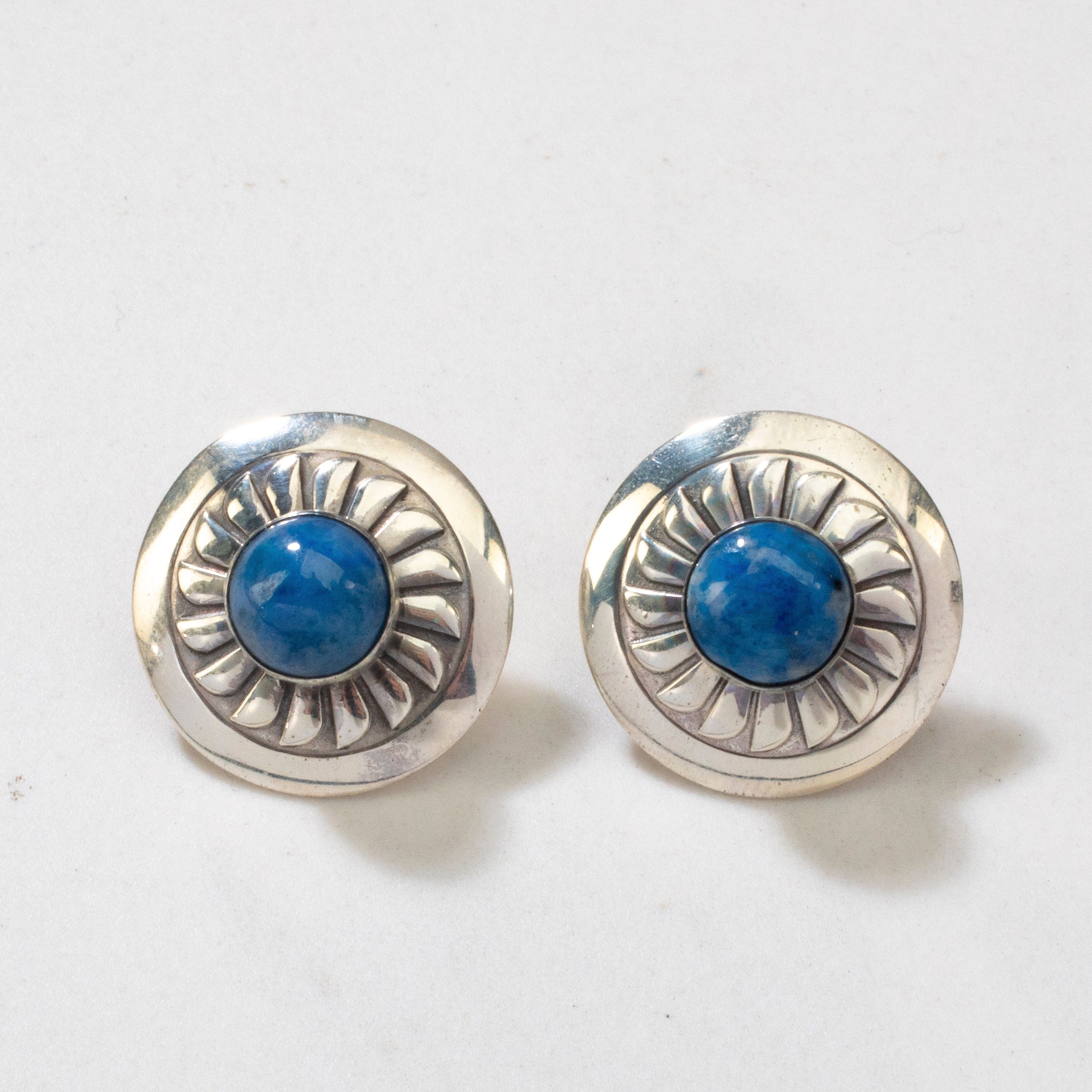 Kalifano Native American Jewelry Denim Lapis Sun Navajo USA Native American Made 925 Sterling Silver Earrings with Stud Backing NAE200.020