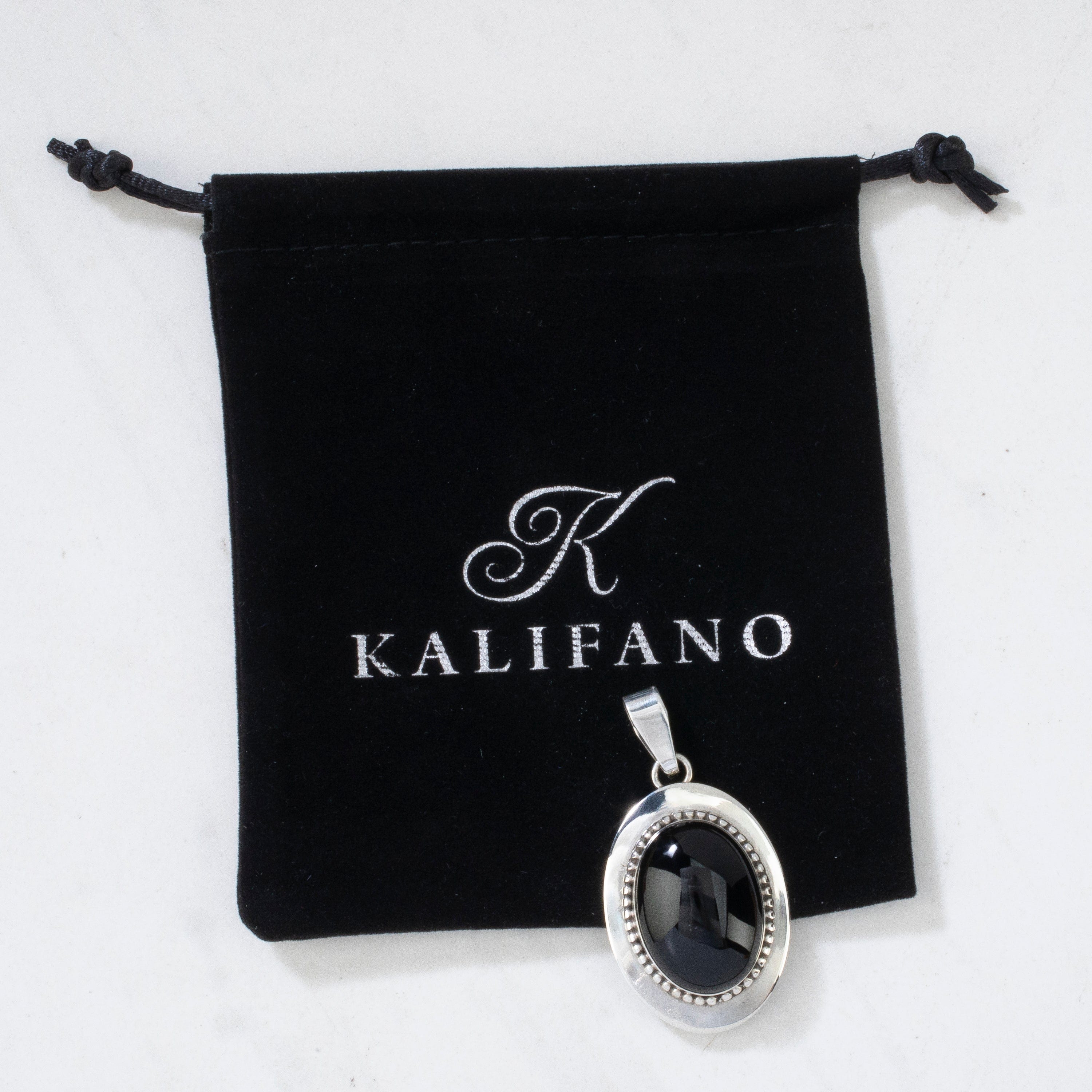 Kalifano Native American Jewelry Ella Peter Black Onyx Navajo Teardrop USA Native American Made 925 Sterling Silver Pendant NAN300.019