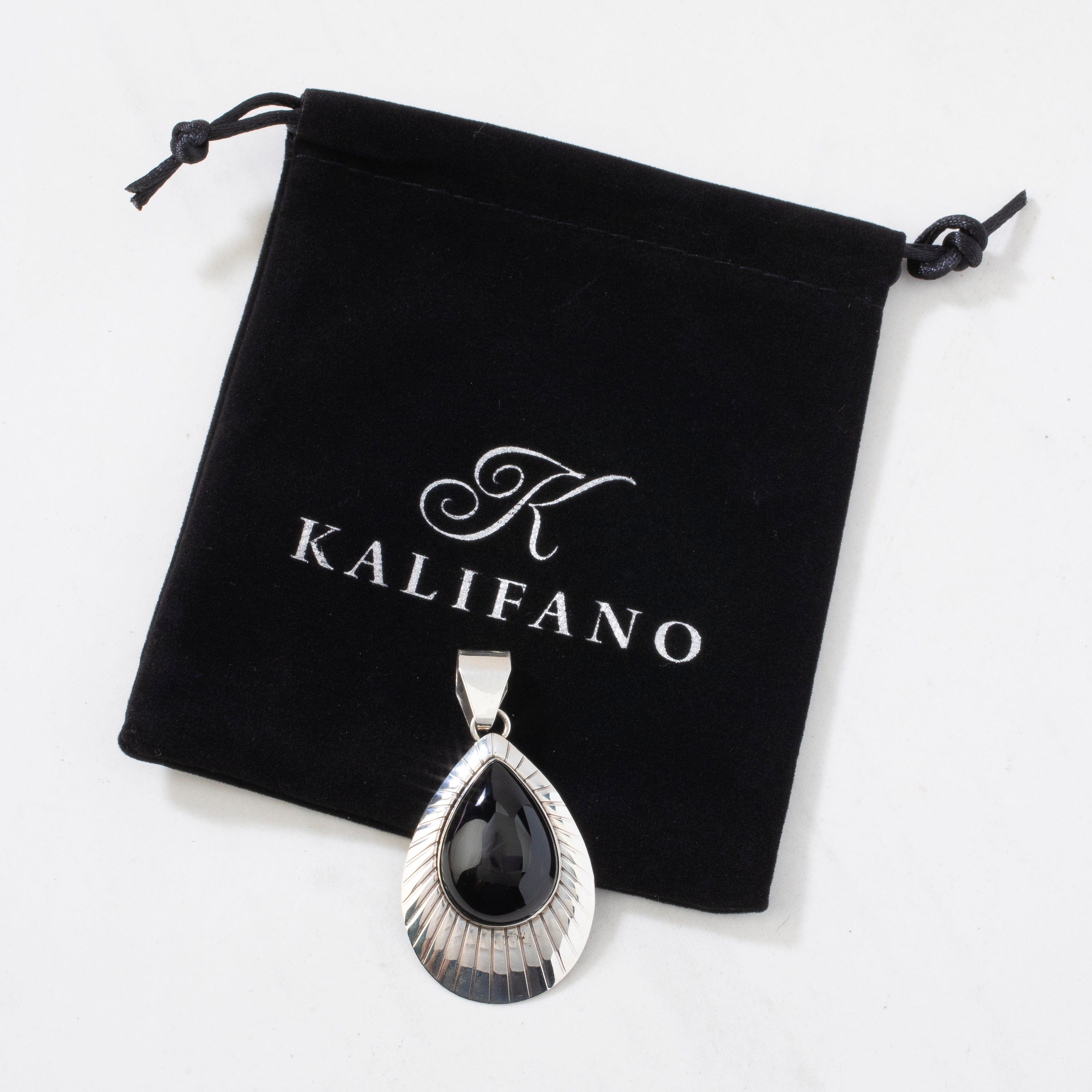 Kalifano Native American Jewelry Ella Peter Black Onyx Navajo Teardrop USA Native American Made 925 Sterling Silver Pendant NAN300.020