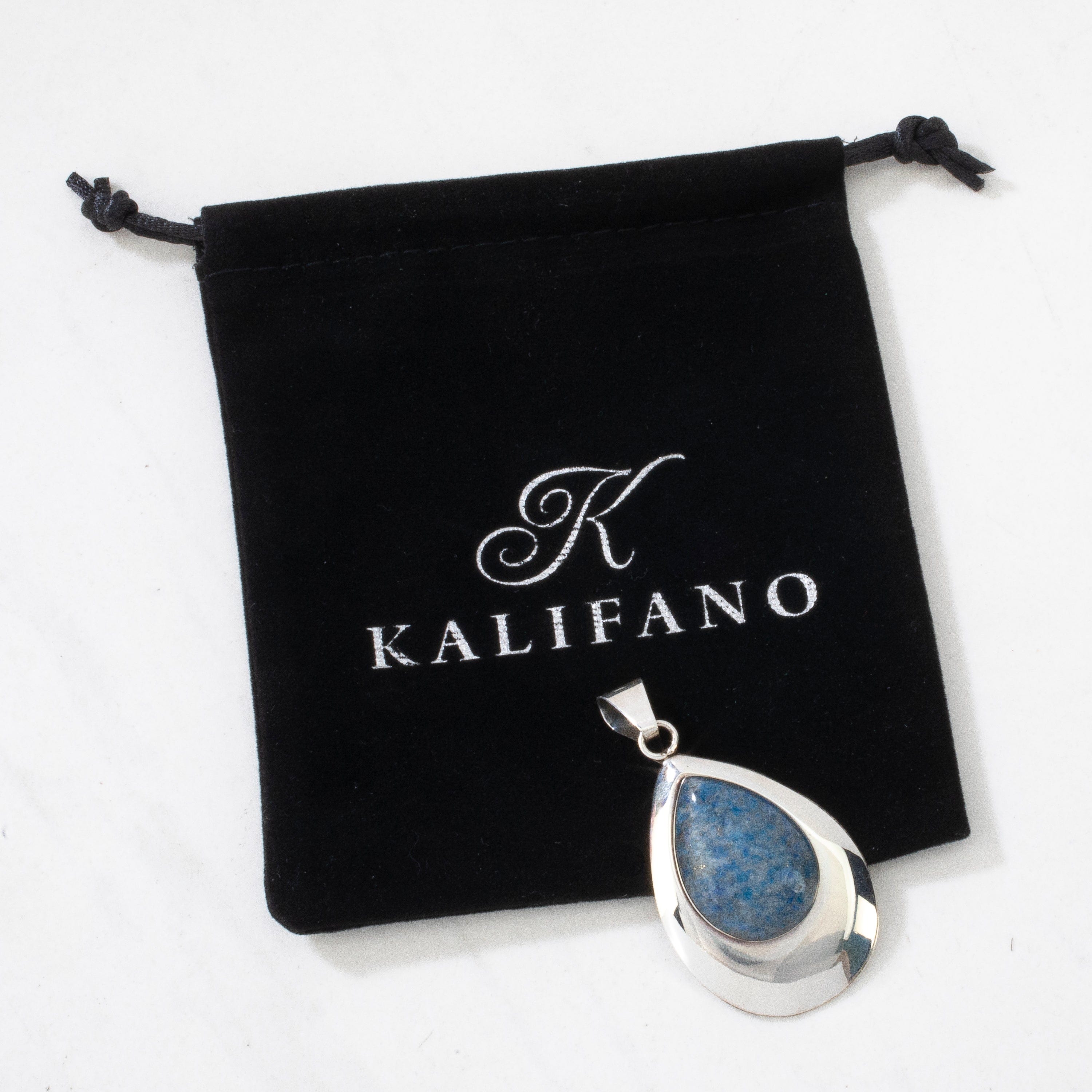 Kalifano Native American Jewelry Ella Peter Denim Lapis Navajo Teardrop USA Native American Made 925 Sterling Silver Pendant NAN350.010
