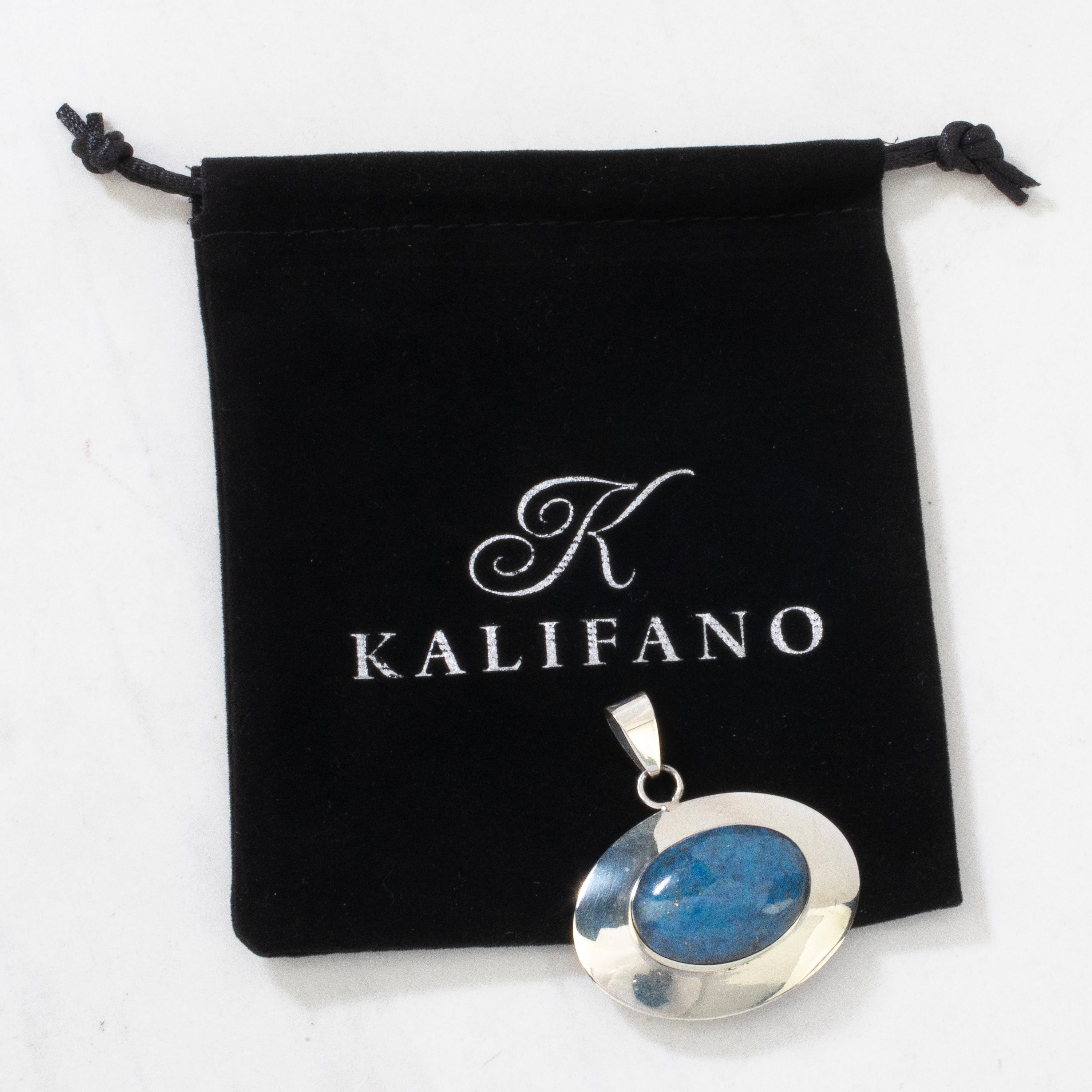 Kalifano Native American Jewelry Ella Peter Denim Lapis Navajo USA Native American Made 925 Sterling Silver Pendant NAN350.011