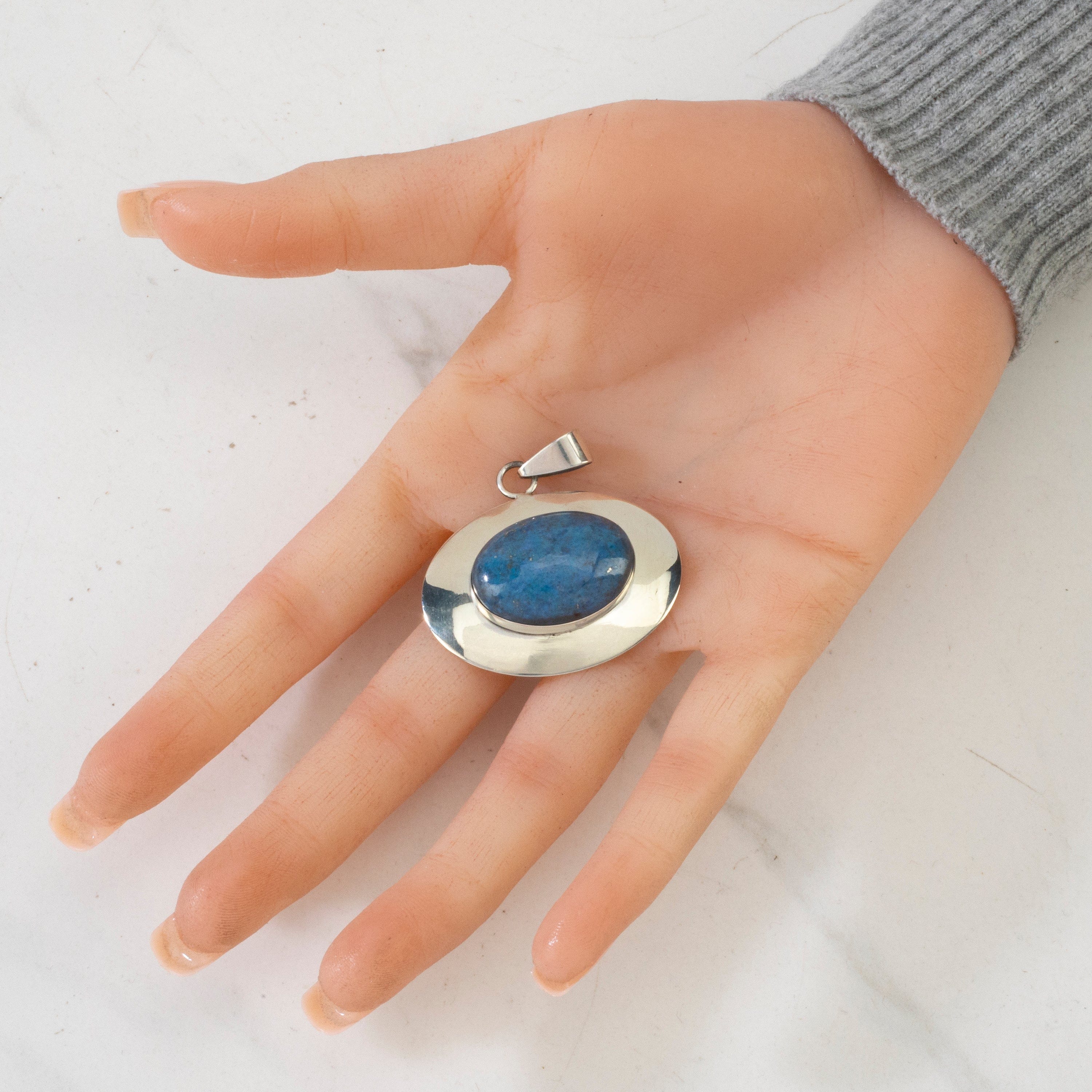 Kalifano Native American Jewelry Ella Peter Denim Lapis Navajo USA Native American Made 925 Sterling Silver Pendant NAN350.011