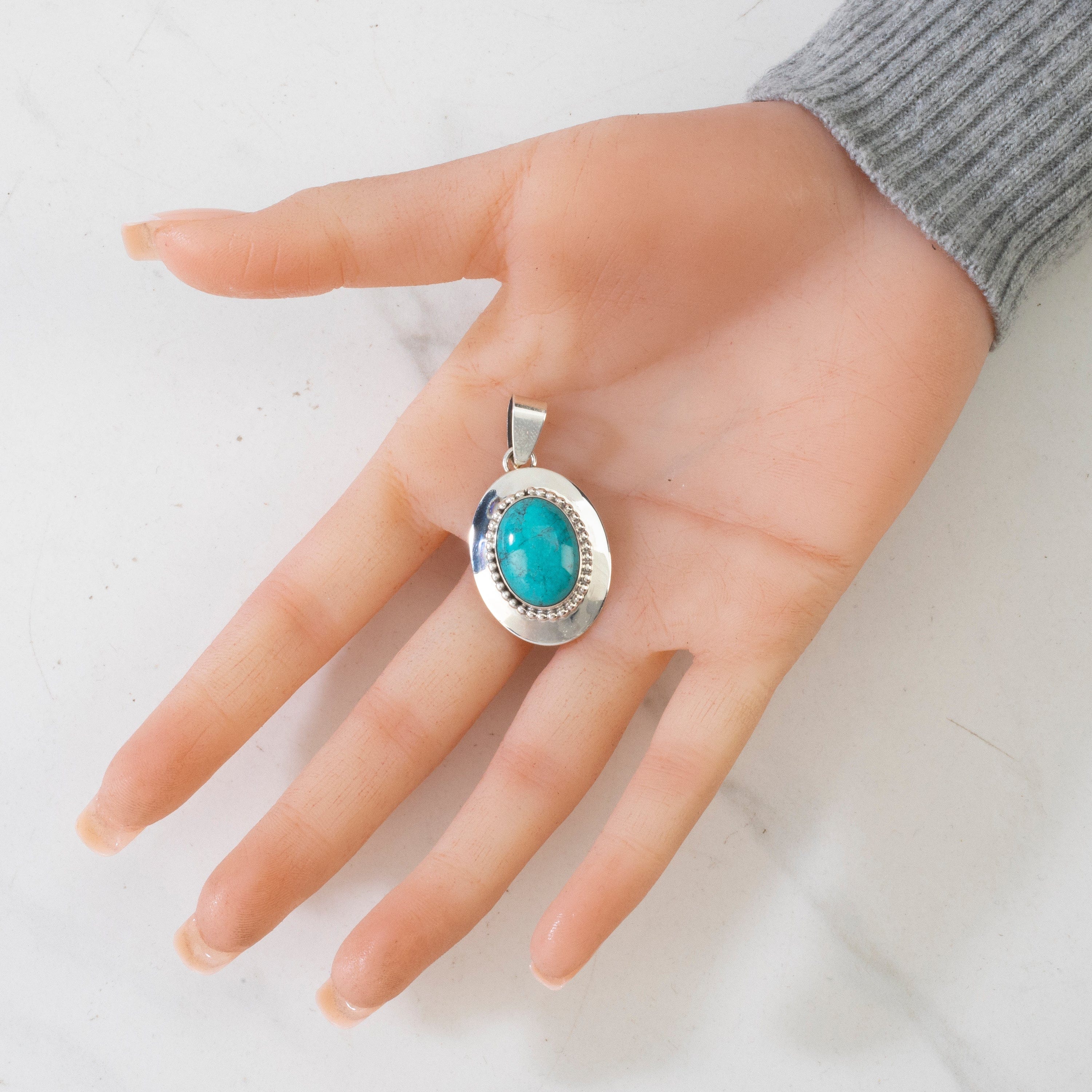 Kalifano Native American Jewelry Ella Peter Kingman Turquoise USA Native American Made 925 Sterling Silver Pendant NAN300.016