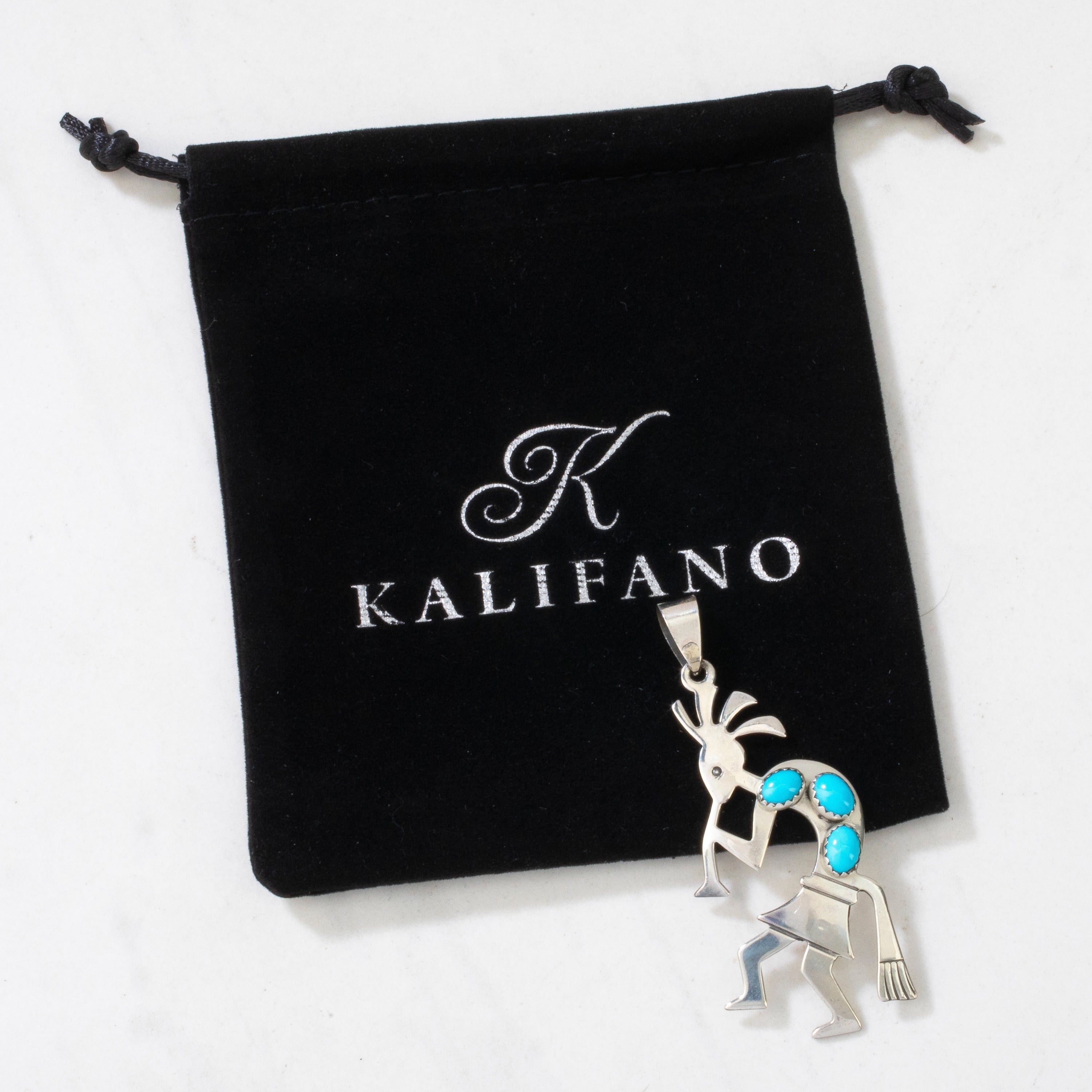 Kalifano Native American Jewelry Ella Peter Kokopelli Sleeping Beauty Turquoise Hopi USA Native American Made 925 Sterling Silver Pendant NAN350.002