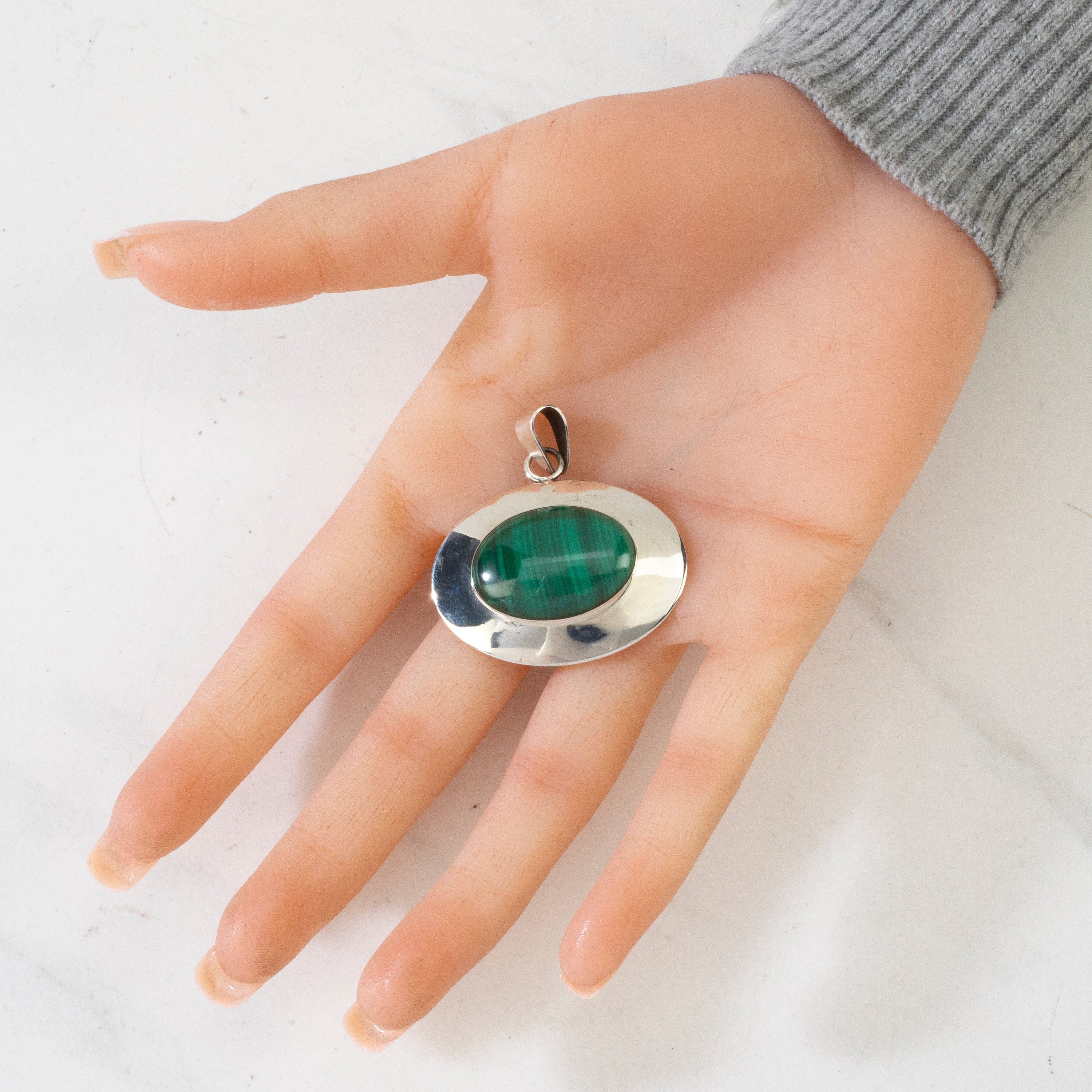 Kalifano Native American Jewelry Ella Peter Malachite Navajo USA Native American Made 925 Sterling Silver Pendant NAN500.020