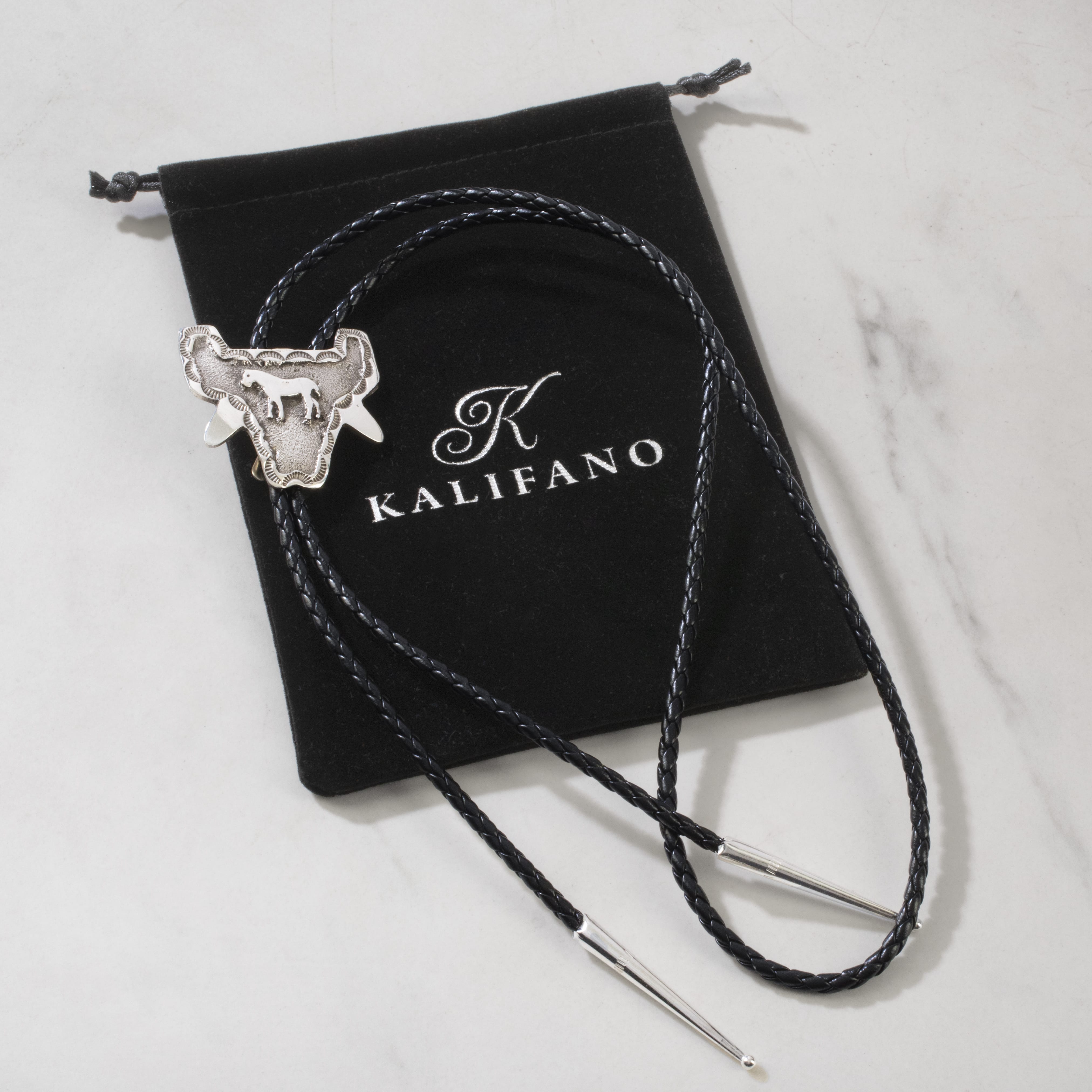 Kalifano Native American Jewelry Emerson Kinsel Navajo Horse USA Native American Made 925 Sterling Silver Bolo Tie NABT550.001