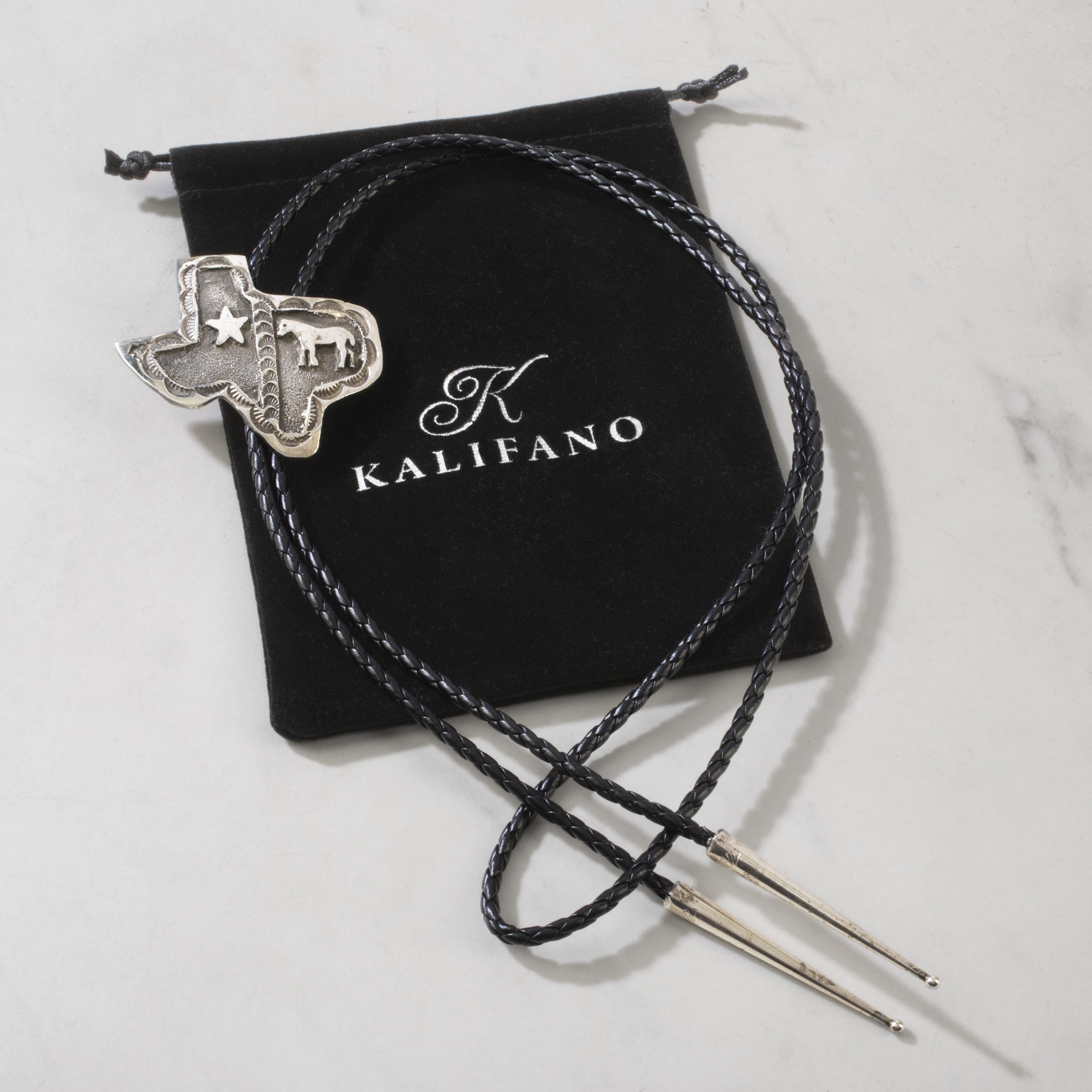 Kalifano Native American Jewelry Emerson Kinsel Navajo Texas USA Native American Made 925 Sterling Silver Bolo Tie NABT550.002