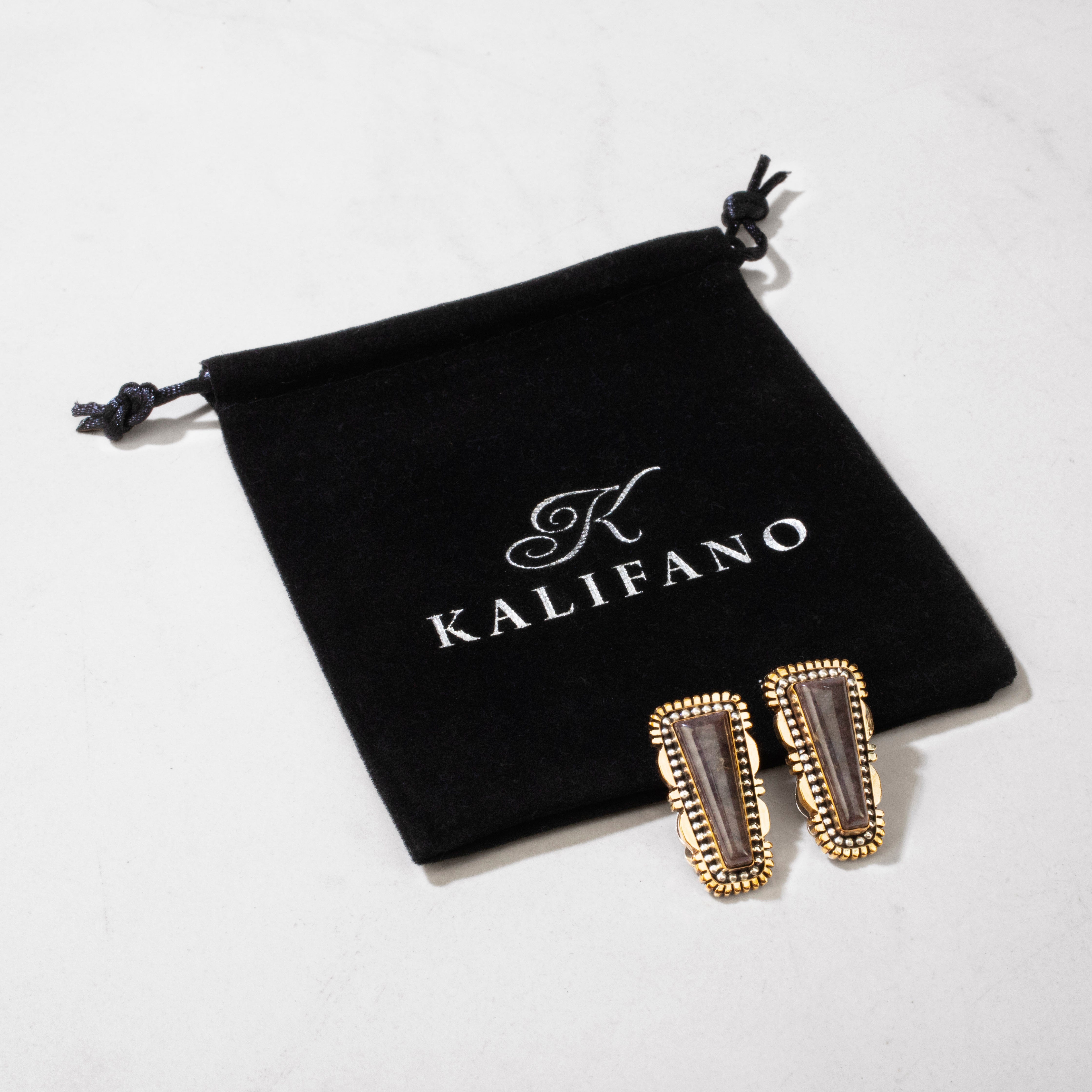 Kalifano Native American Jewelry Esther Spencer Charoite Navajo USA Native American Made 925 Sterling Silver & 12K Gold Filled Clip On Earrings NAE500.016