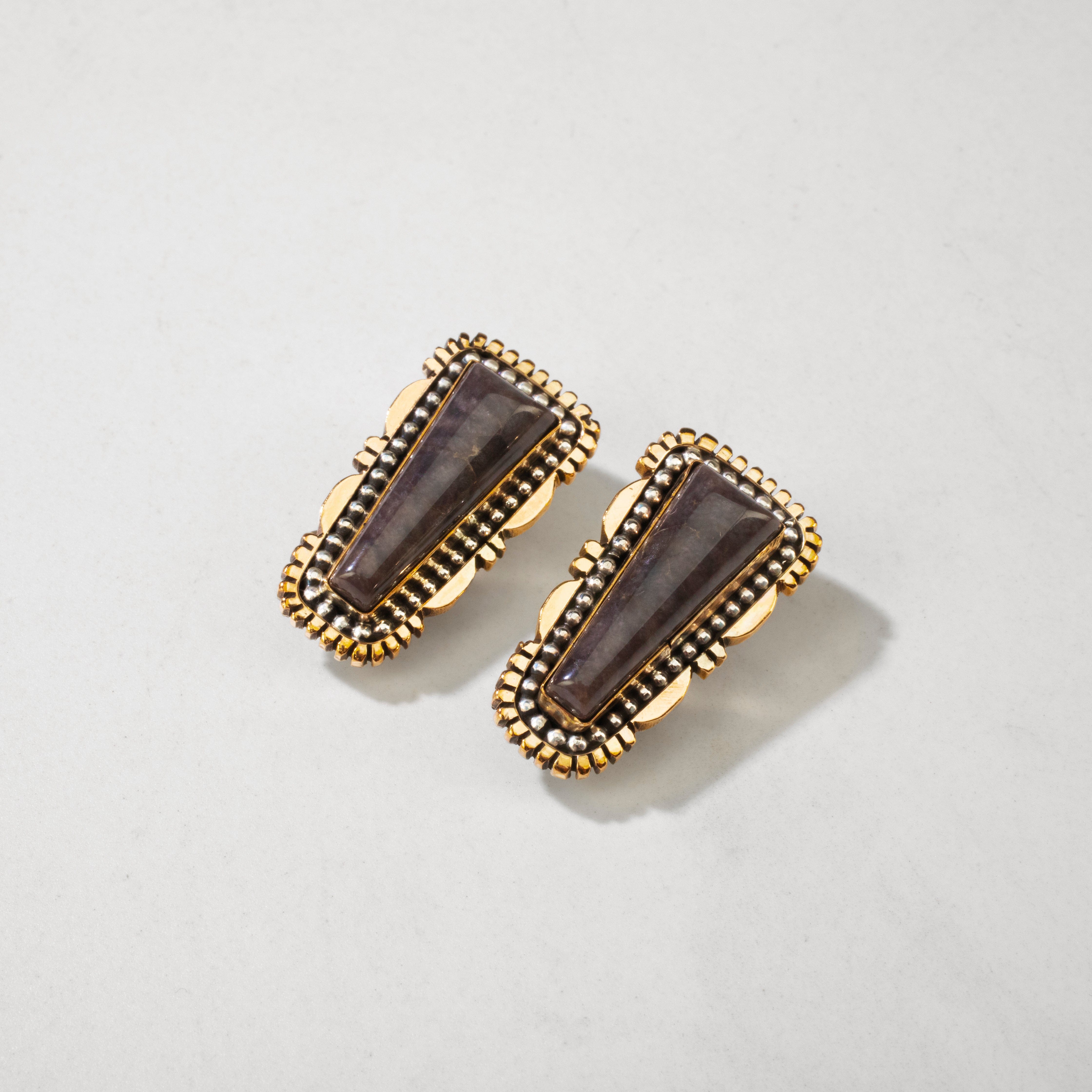 Kalifano Native American Jewelry Esther Spencer Charoite Navajo USA Native American Made 925 Sterling Silver & 12K Gold Filled Clip On Earrings NAE500.016