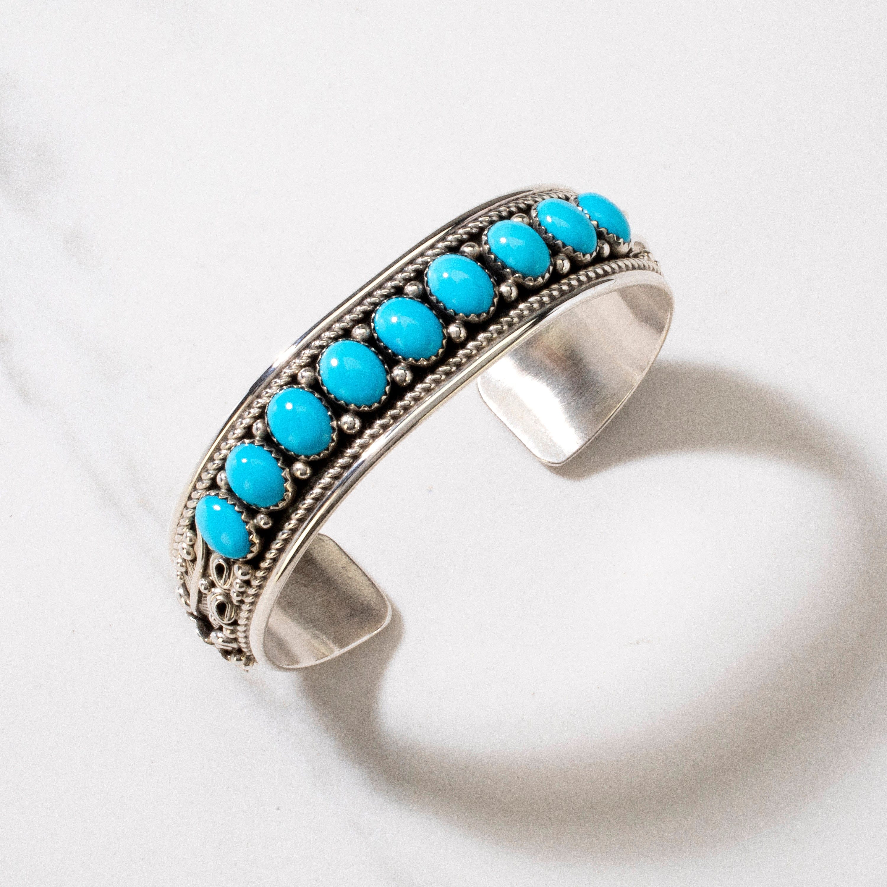 Kalifano Native American Jewelry Evelyne & Edwards James Sleeping Beauty Turquoise Navajo USA Native American Made 925 Sterling Silver Cuff NAB1400.004