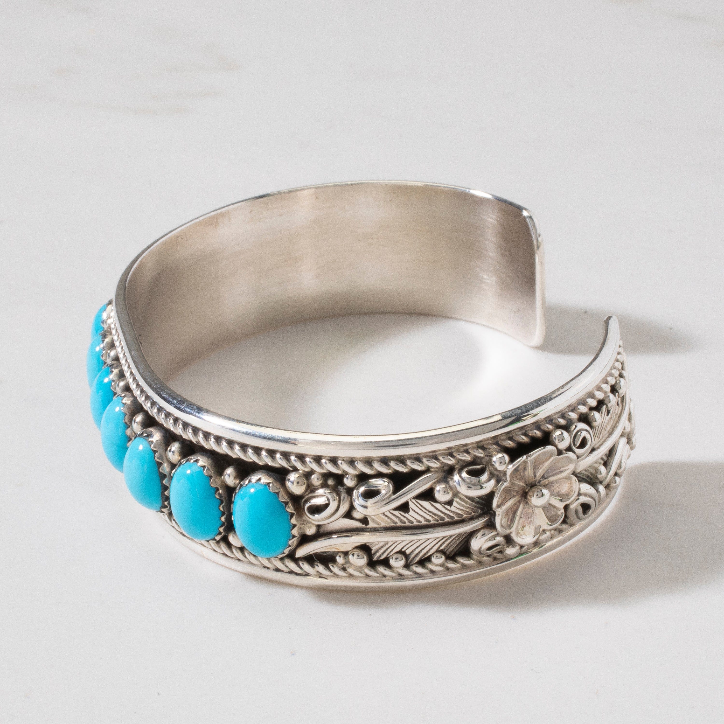Kalifano Native American Jewelry Evelyne & Edwards James Sleeping Beauty Turquoise Navajo USA Native American Made 925 Sterling Silver Cuff NAB1400.004